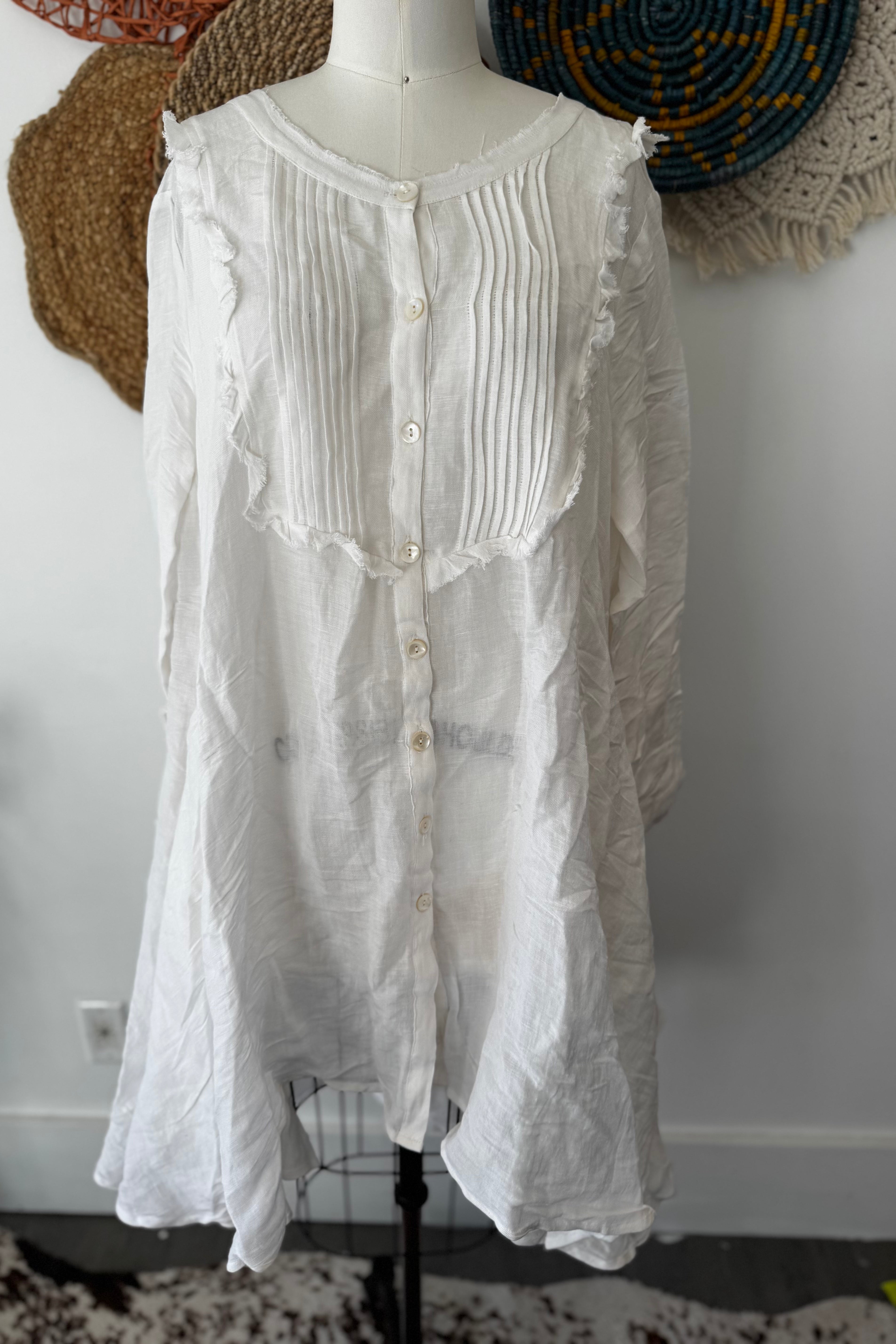 Paper Lace White Ruffle Button up
