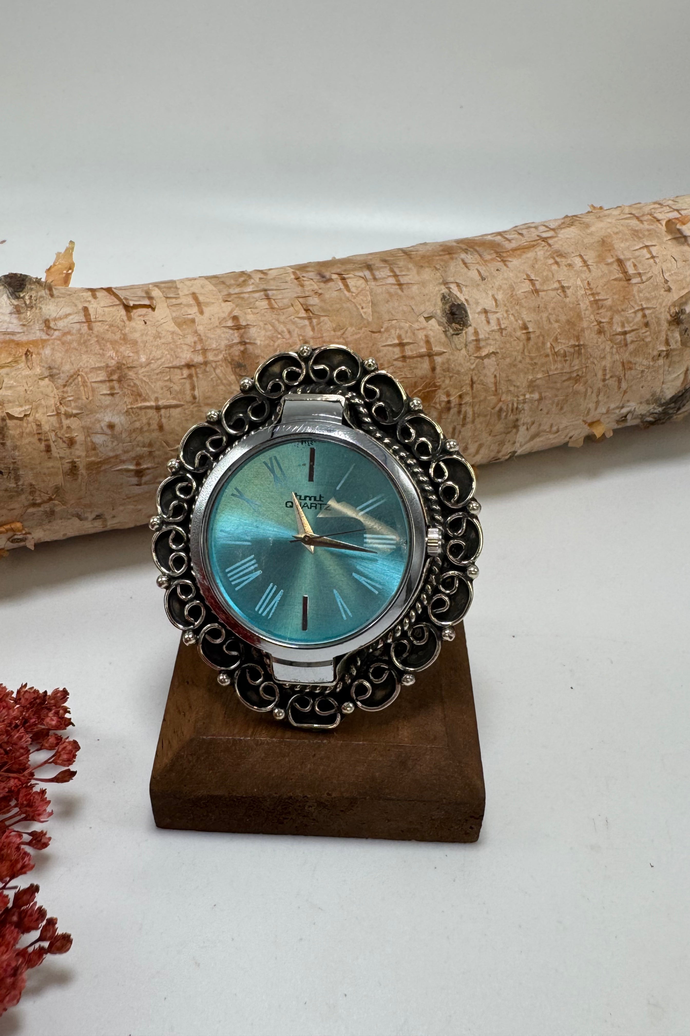 Breezy Blue Filigree Watch Ring