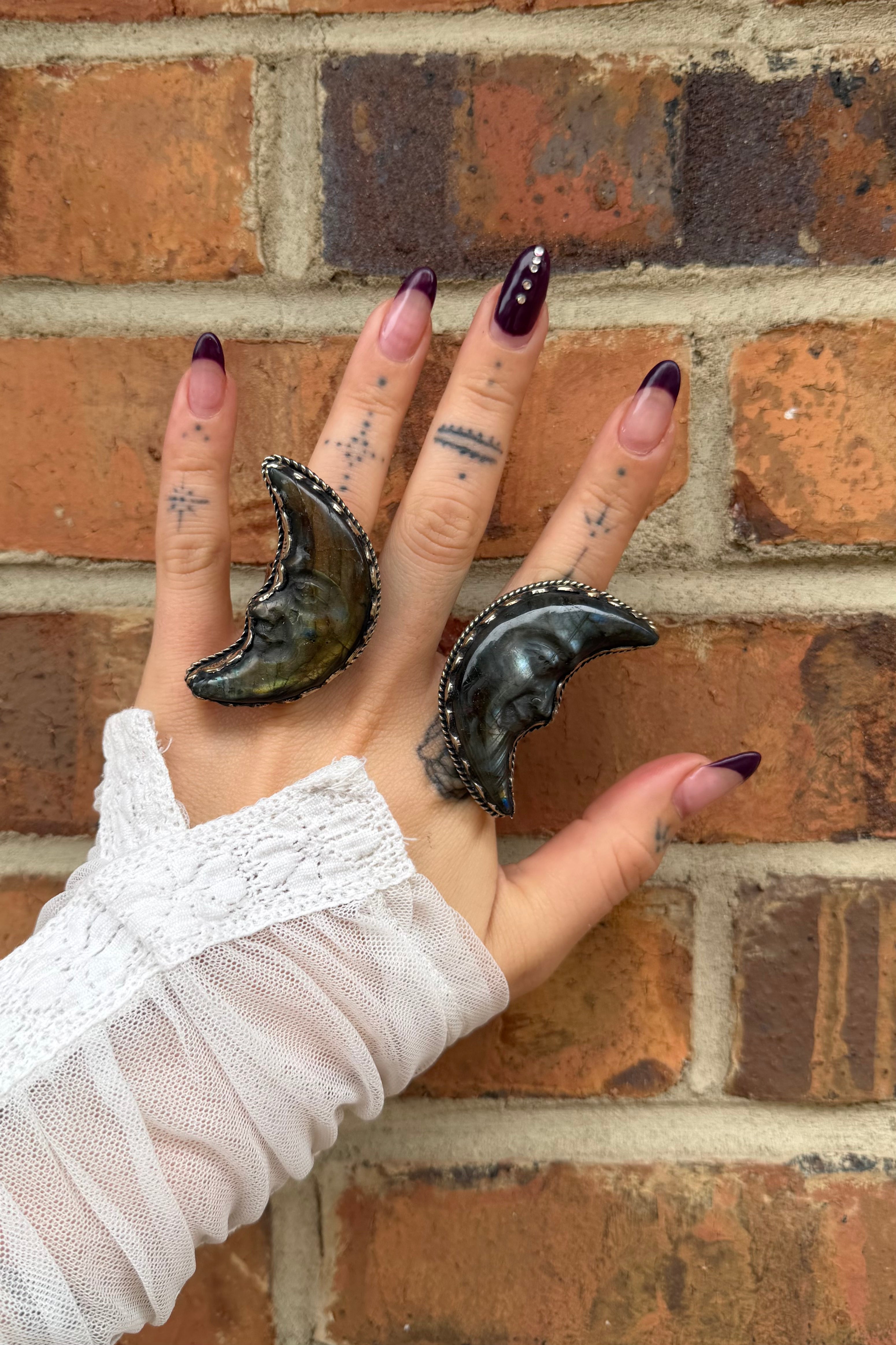 Labradorite half moon face ring