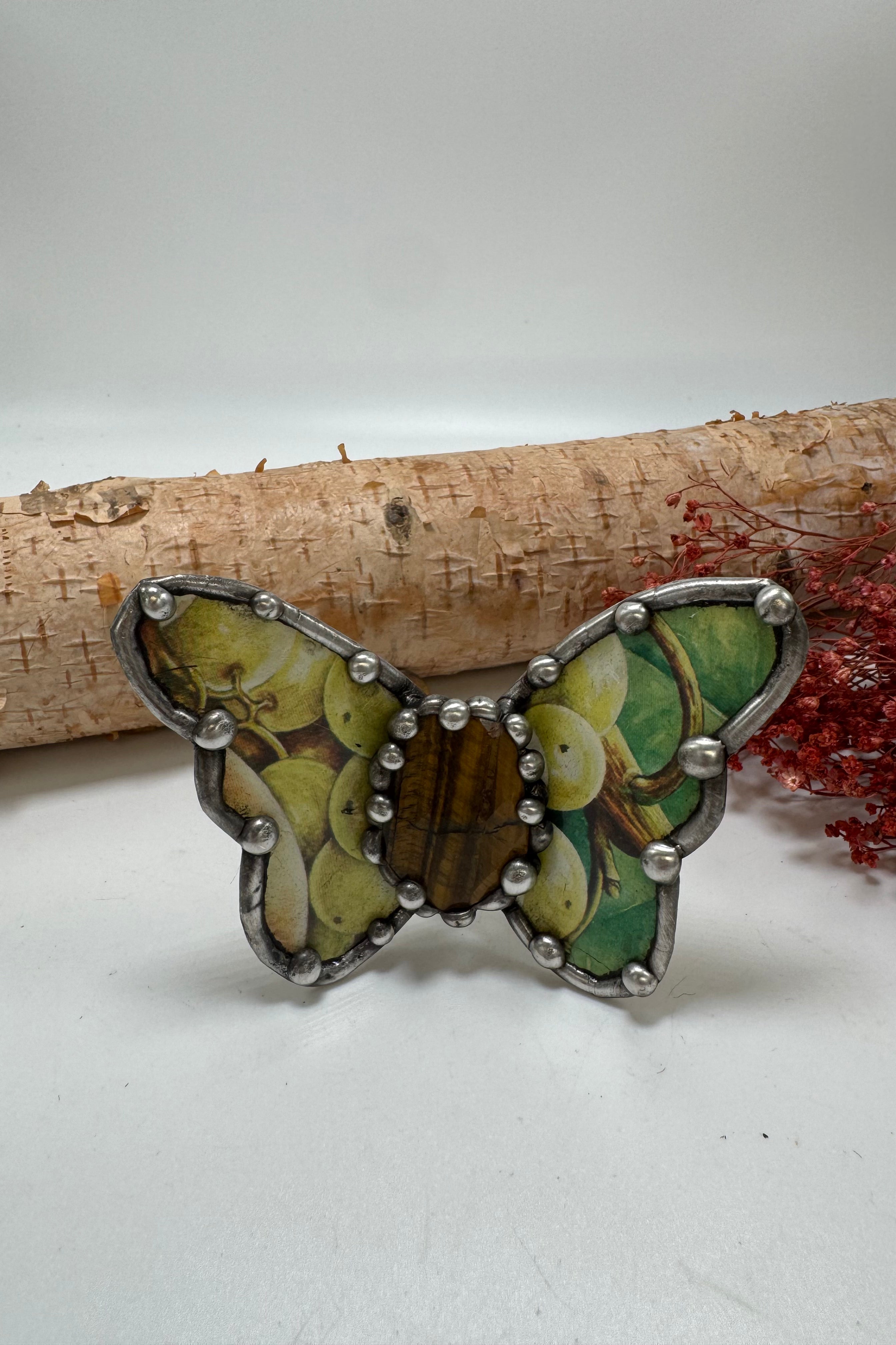 Butterfly Recycled Tin Cuff Bracelet w/ Gemstone Style 17