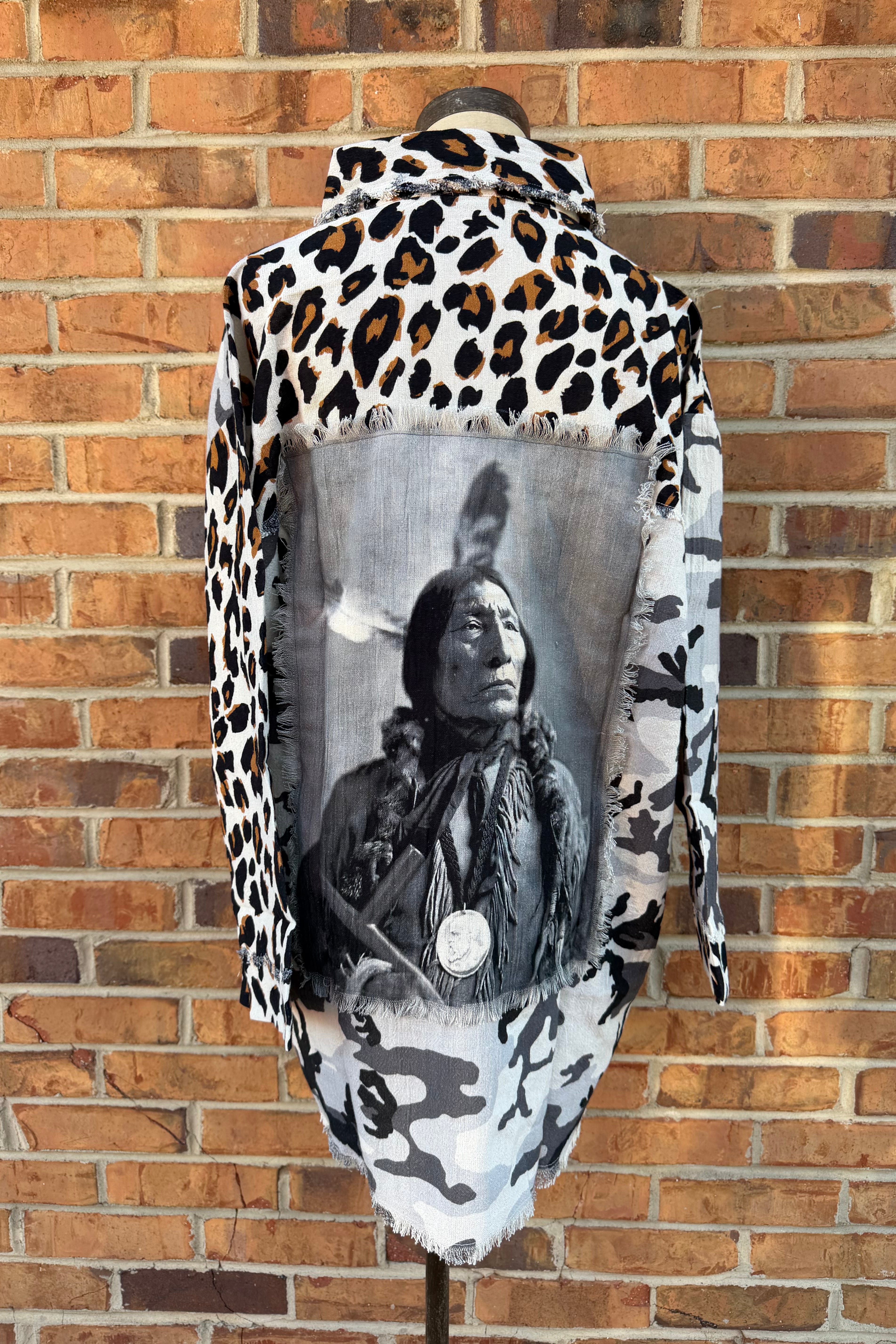 Shacket with Leopard/Camo & B/W Patchwork on Back