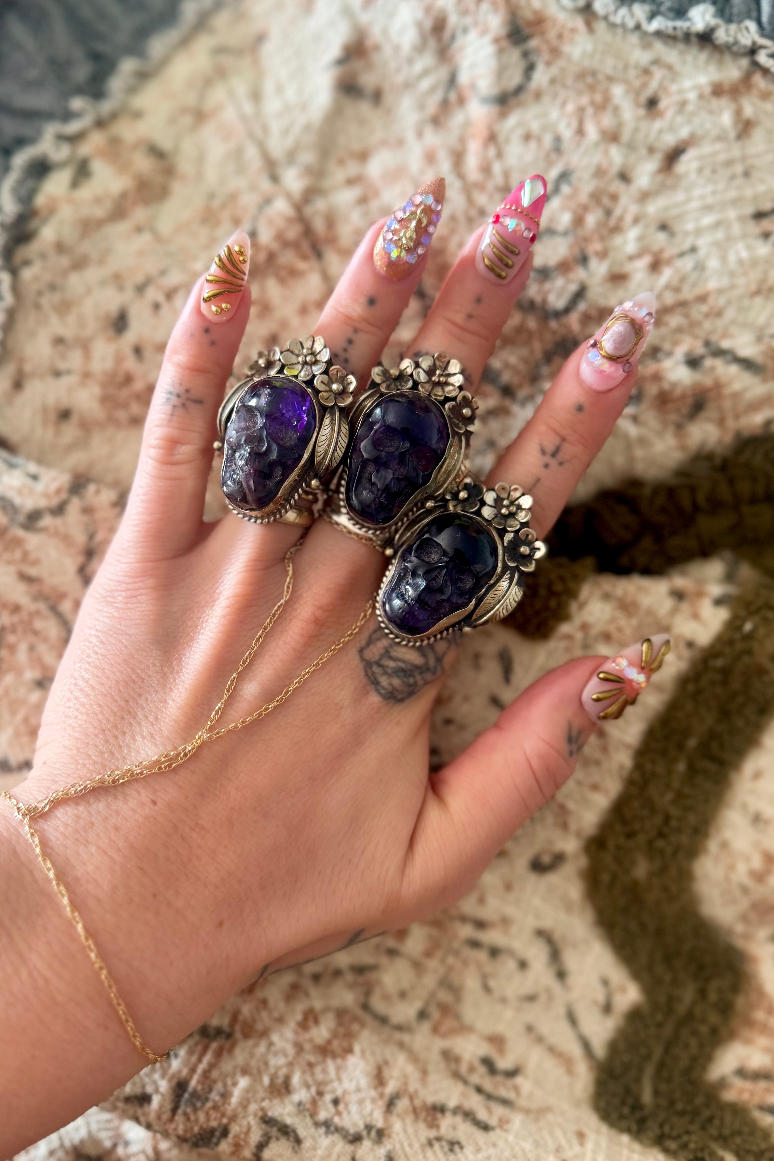 Amythest Skull Ring