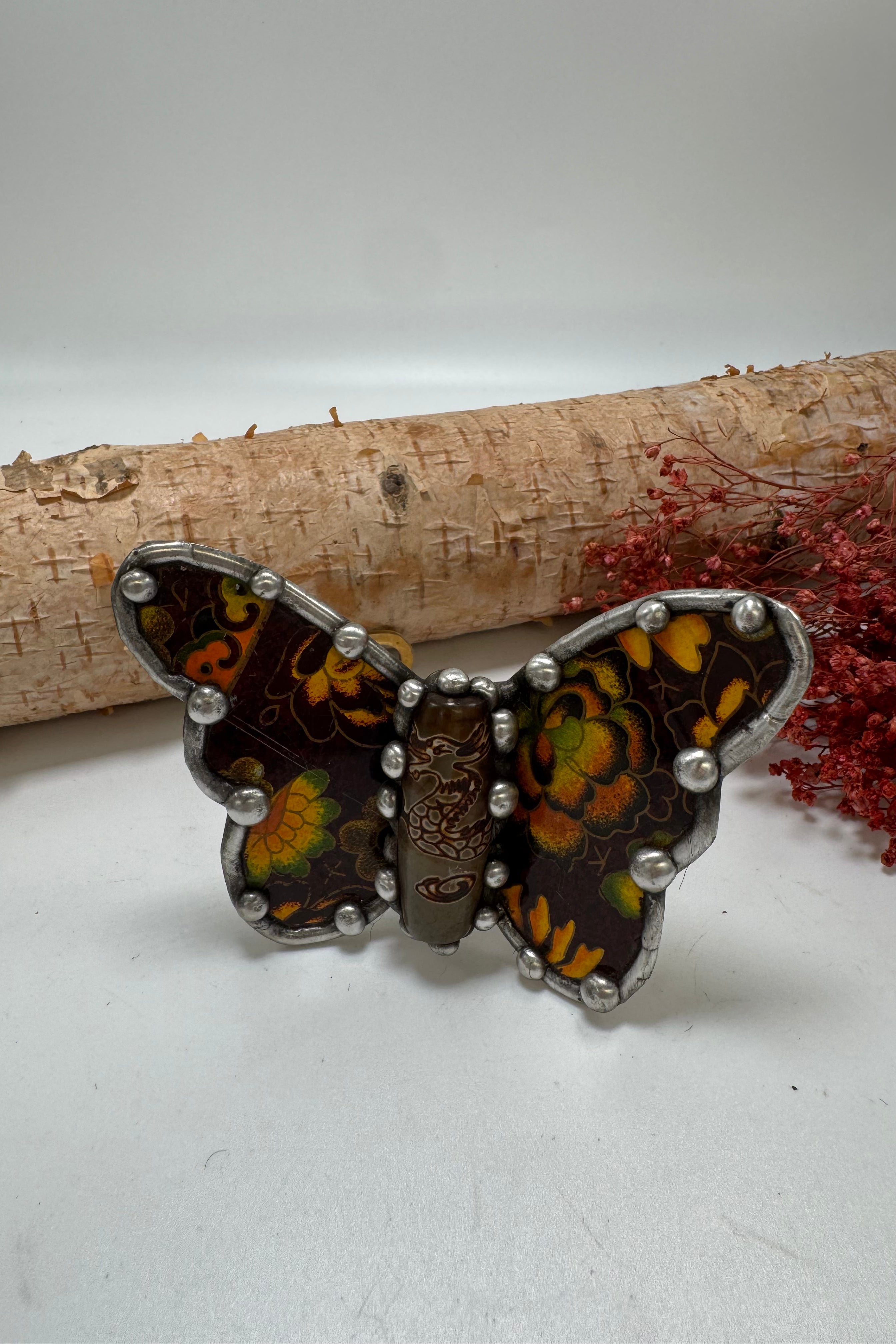 Butterfly Recycled Tin Cuff Bracelet w/ Gemstone Style 10