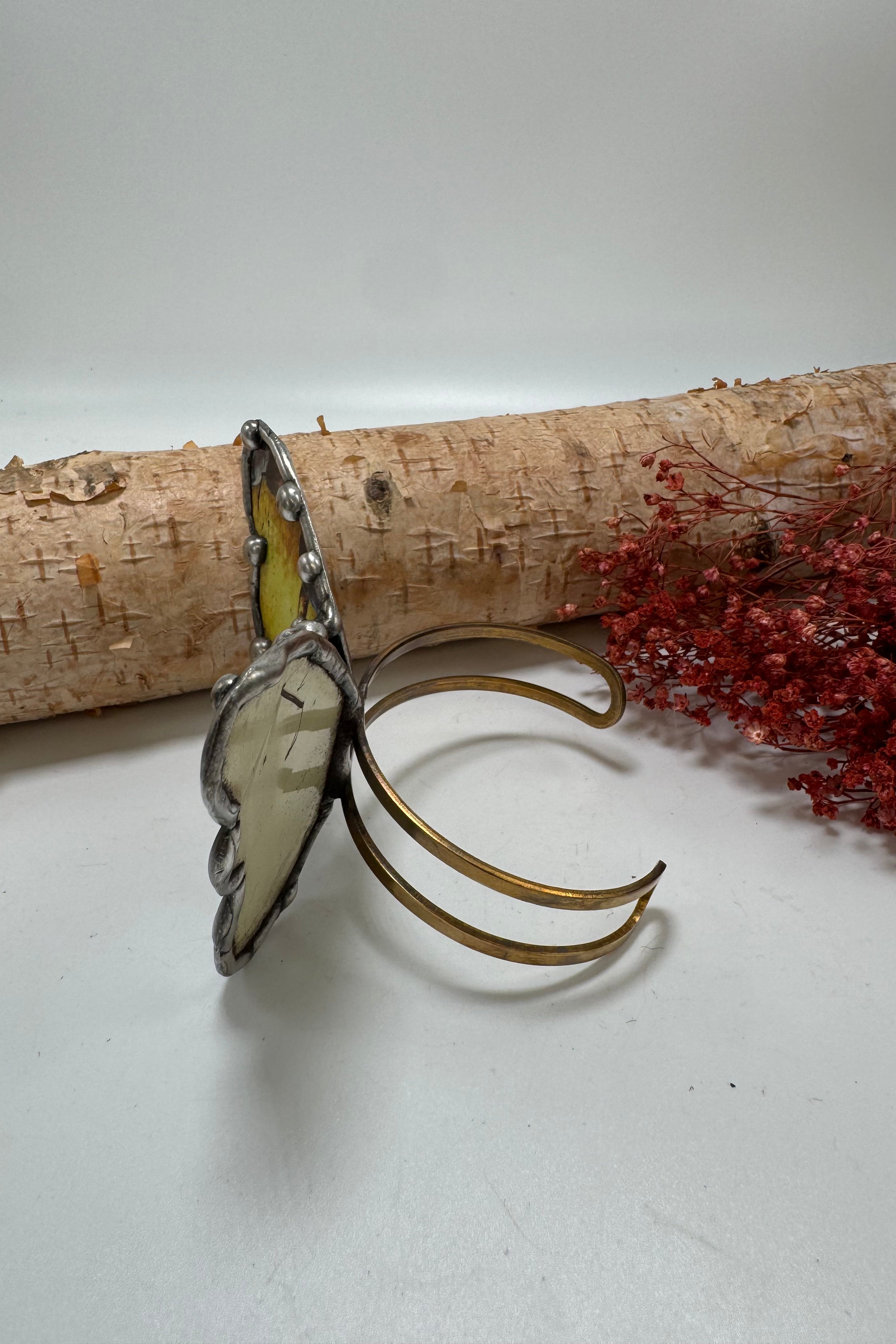 Butterfly Recycled Tin Cuff Bracelet w/ Gemstone Style 21