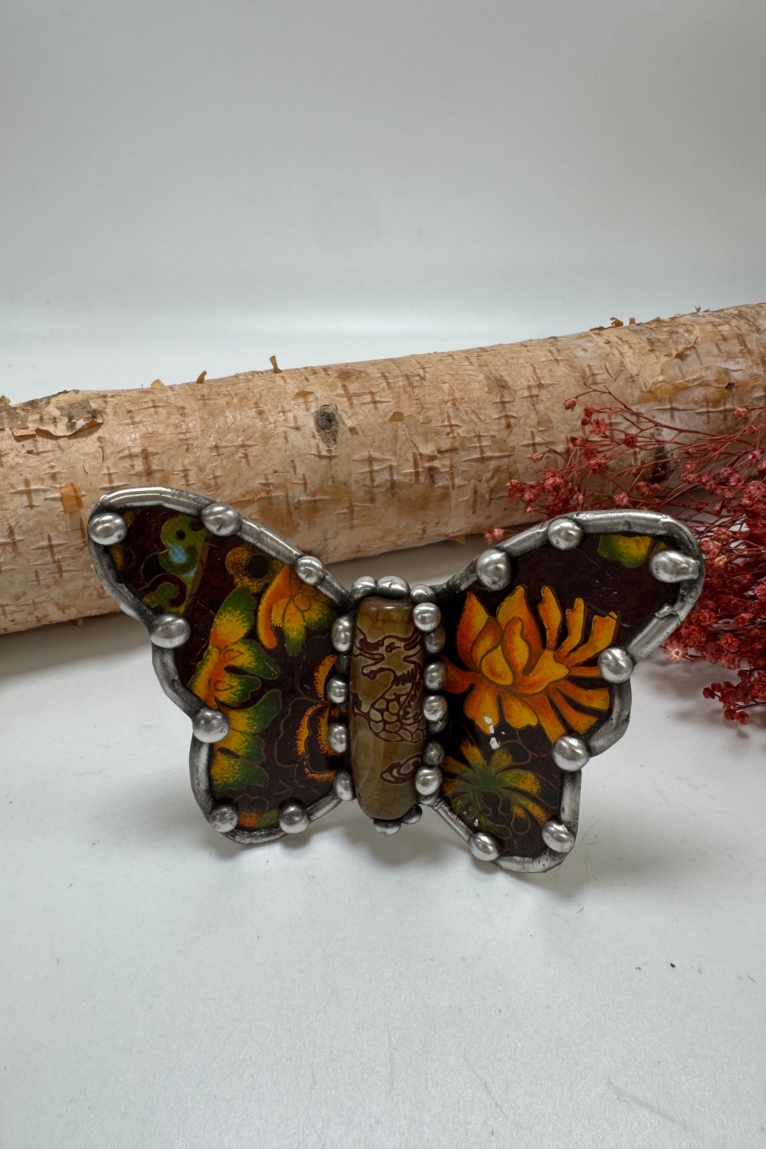 Butterfly Recycled Tin Cuff Bracelet w/ Gemstone Style 13
