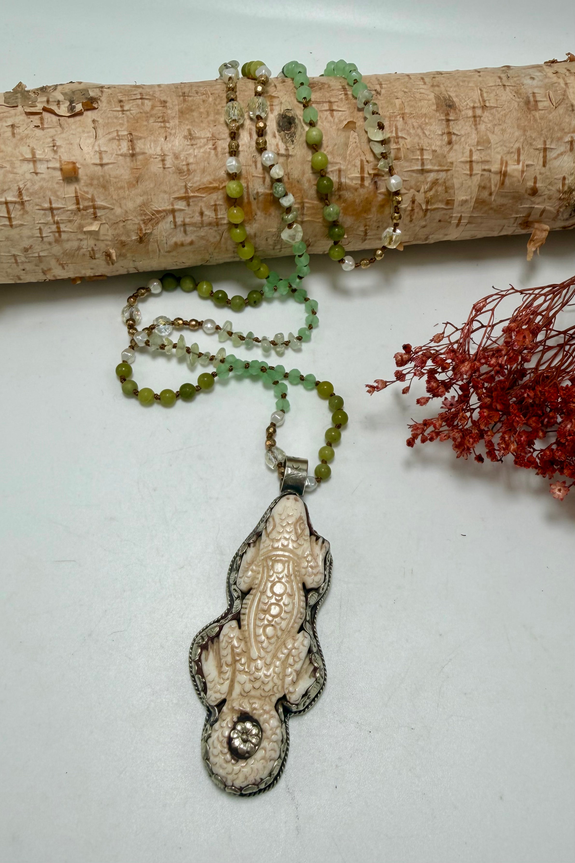 Leaping Lizards Long Drop Necklace