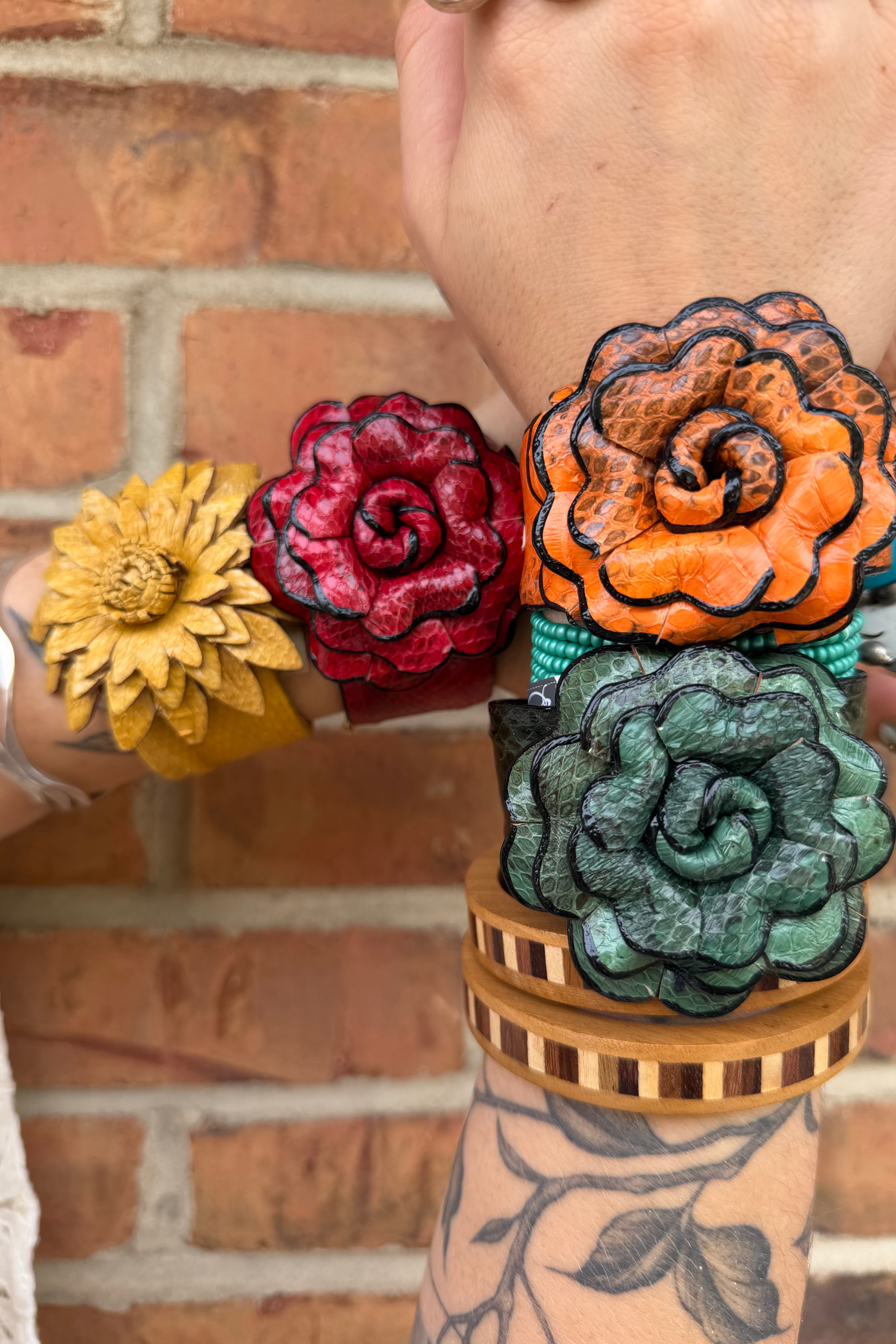 River Snake flower leather cuff