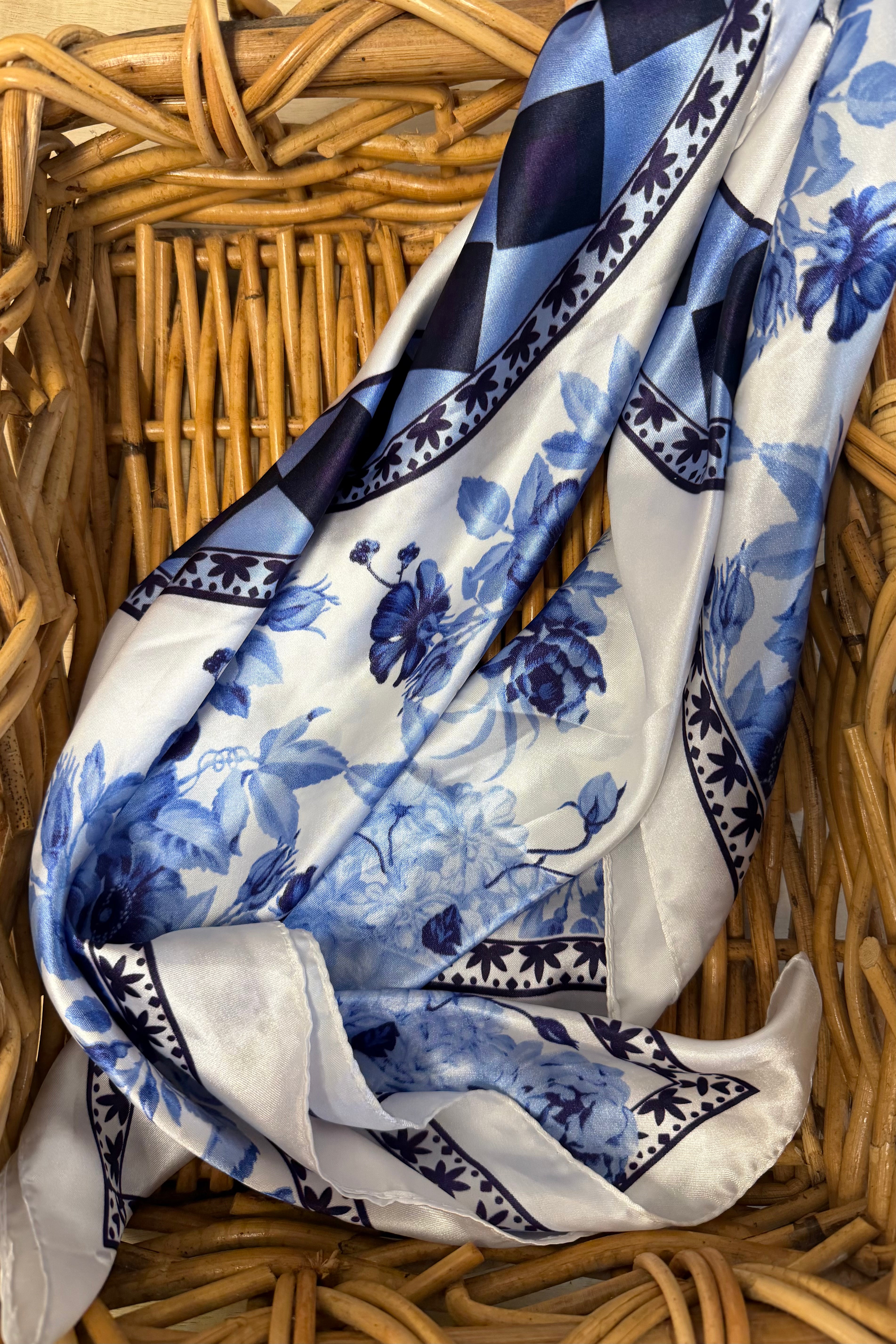 Blue and White Silk Scarf