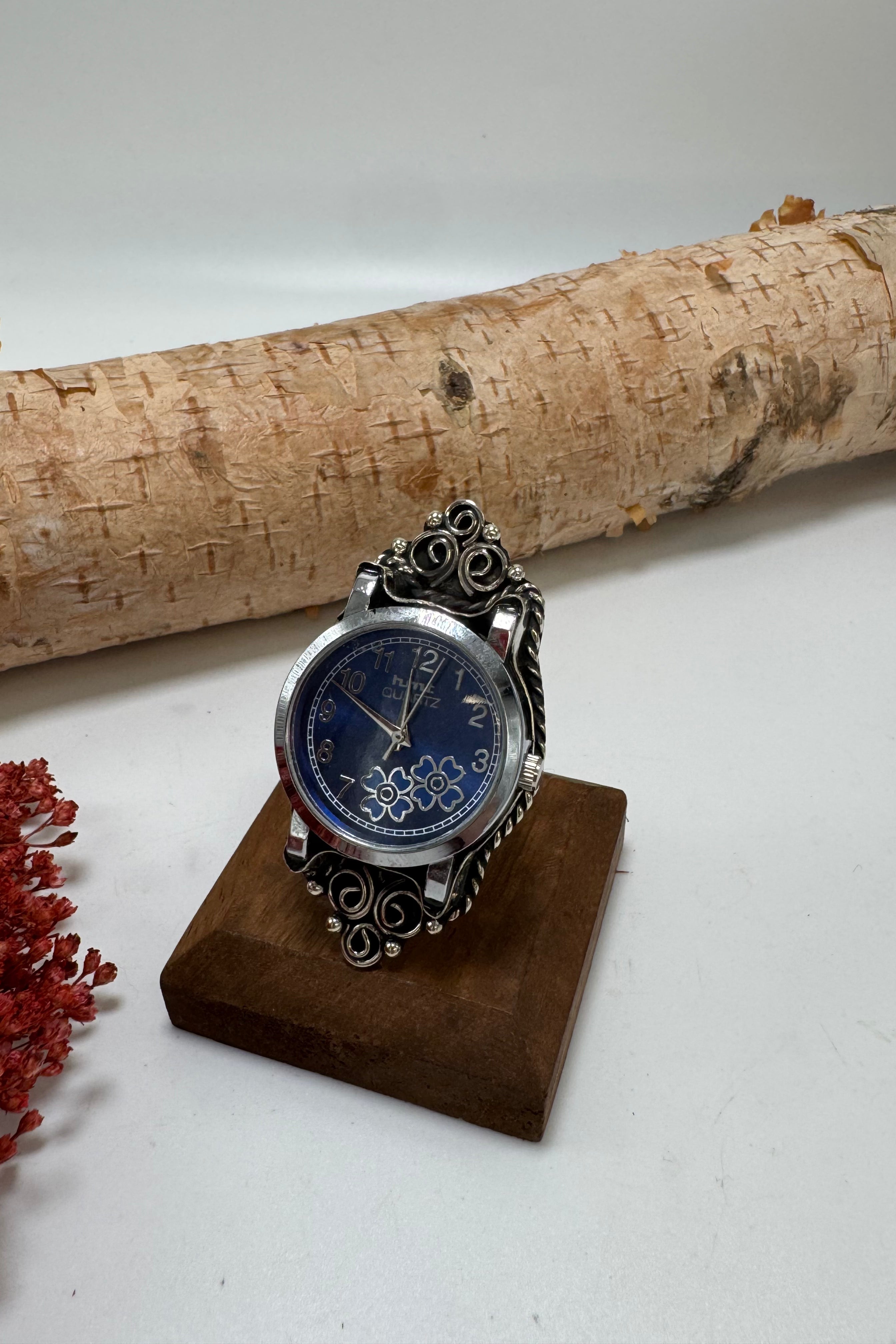 Blue Flower Petals Watch Ring