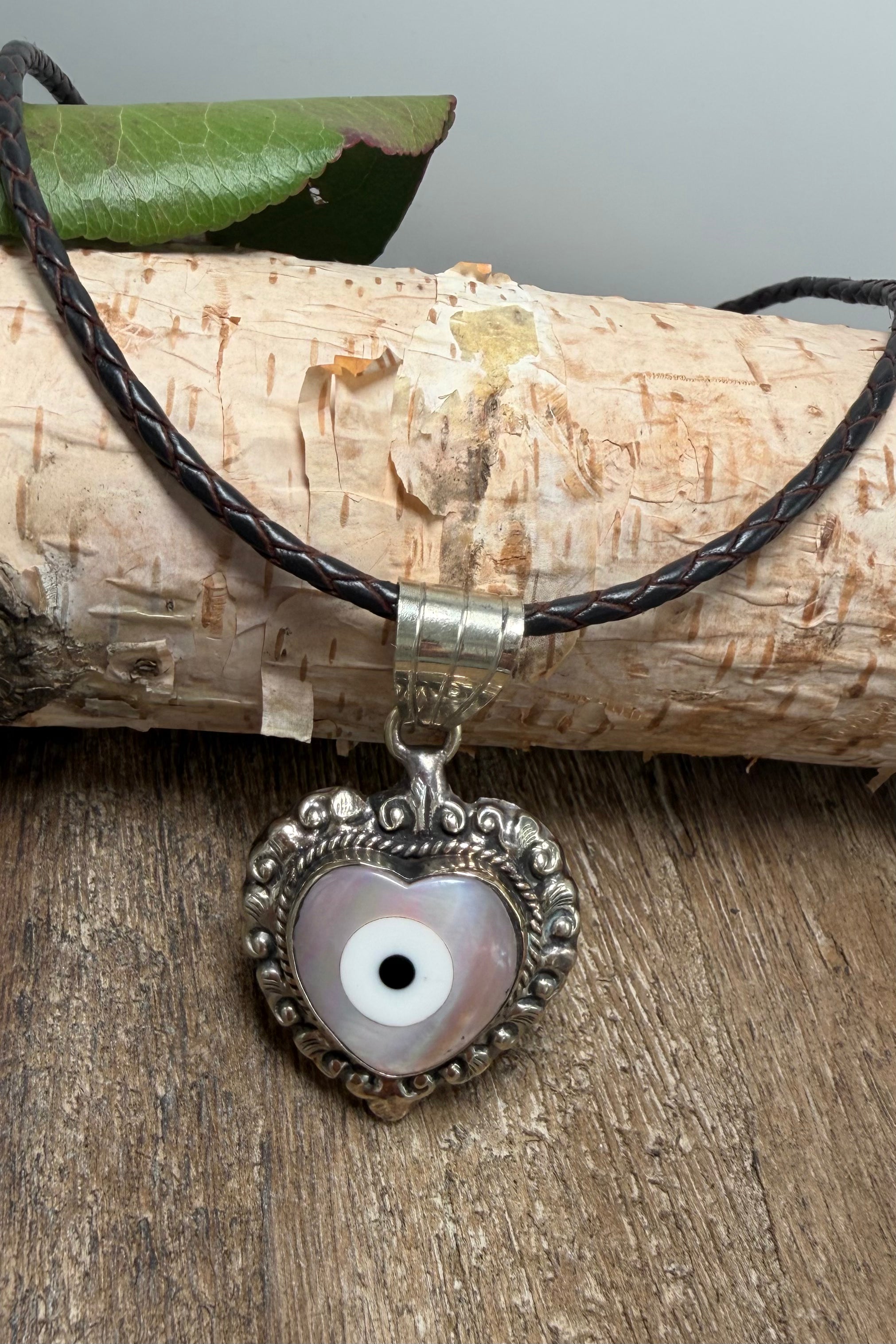 Mother of Pearl Evil Eye Heart Necklace