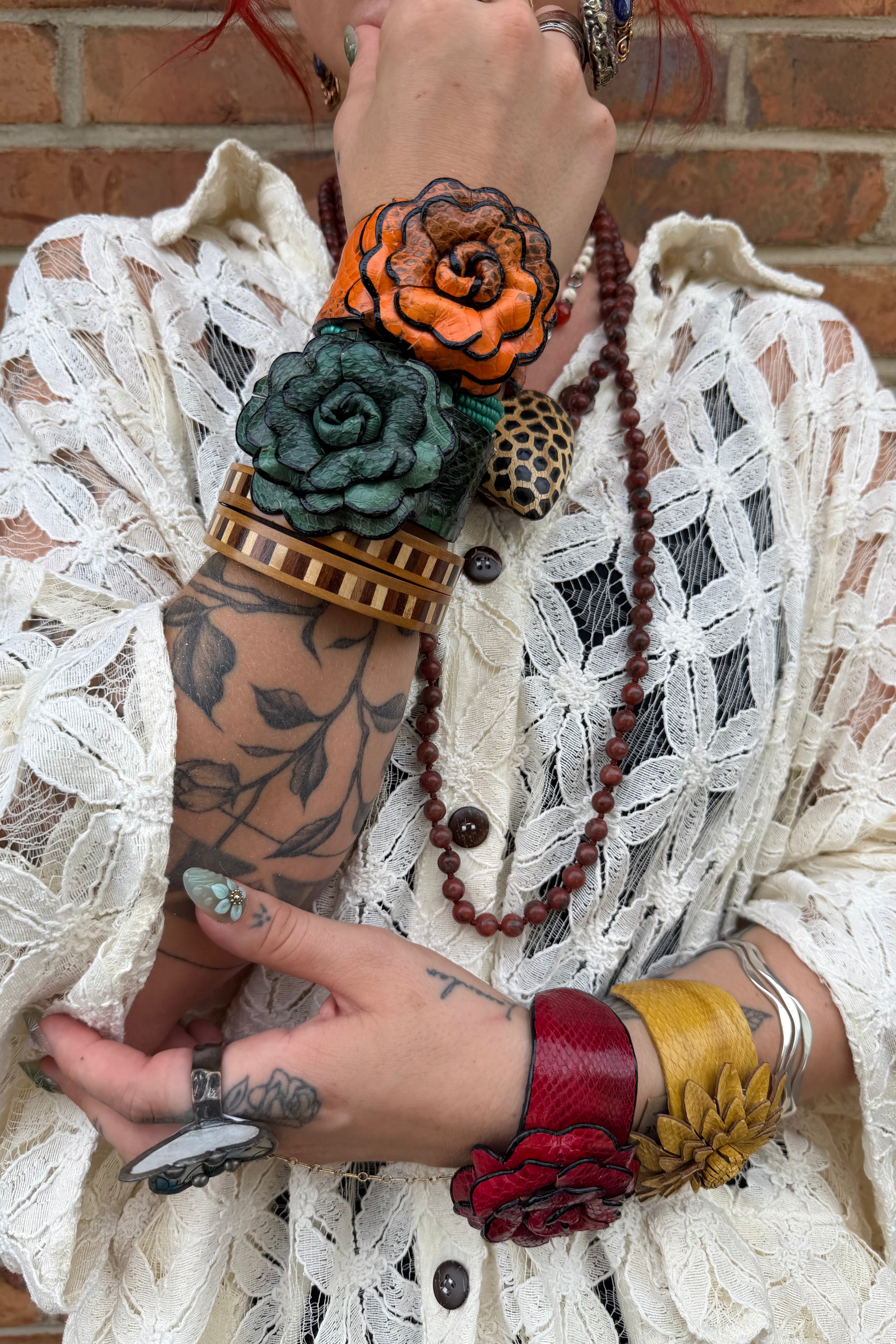 River Snake flower leather cuff