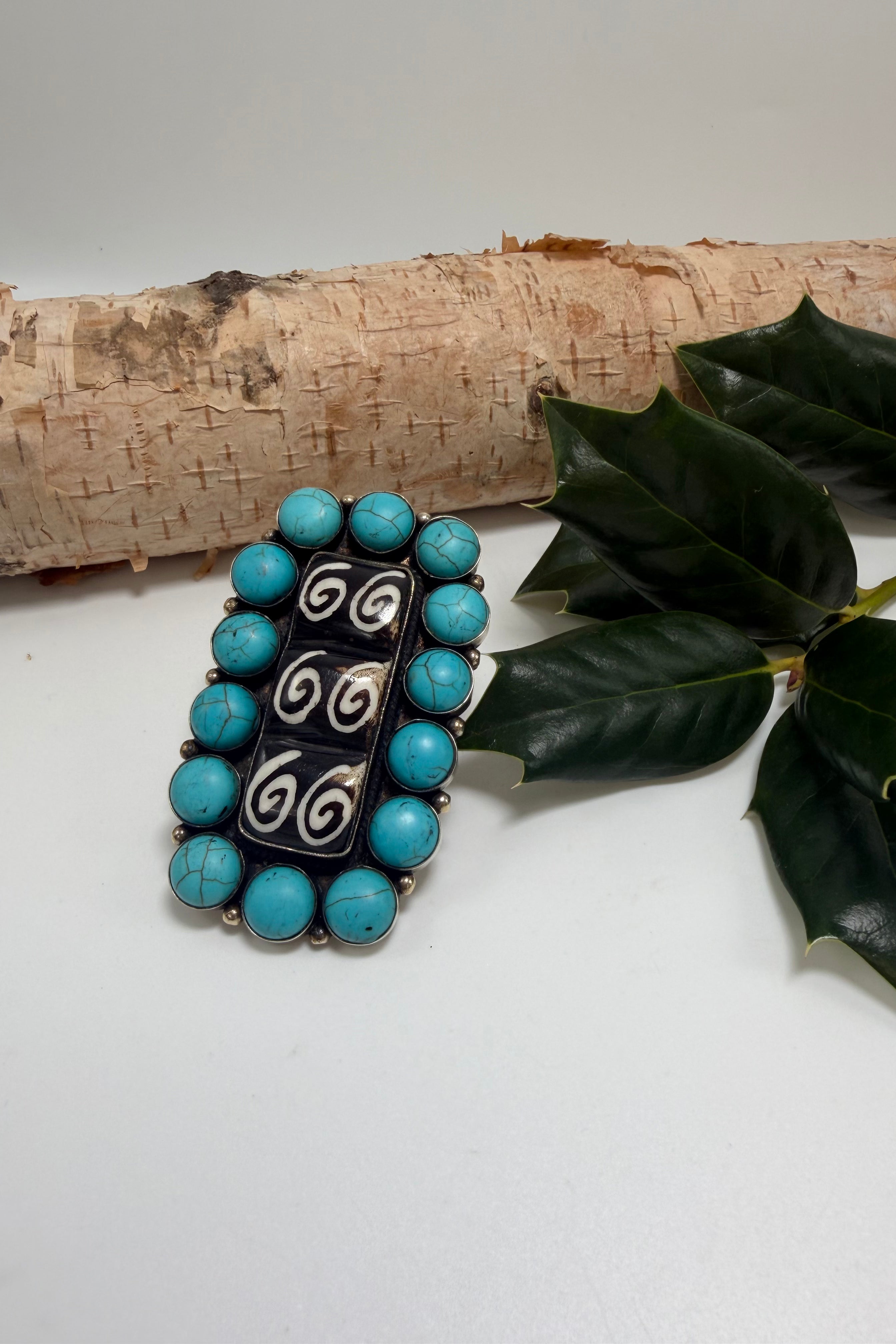 Rectangle Black Swirls Ring