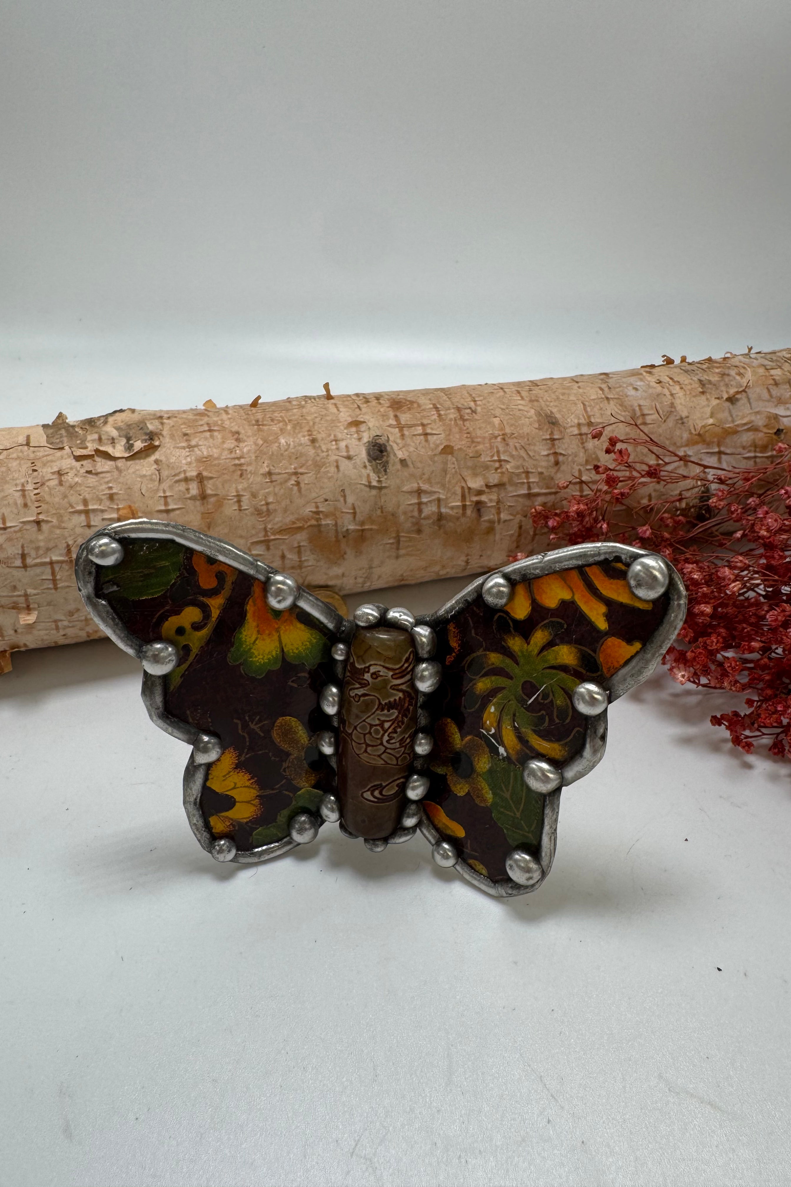 Butterfly Recycled Tin Cuff Bracelet w/ Gemstone Style 5