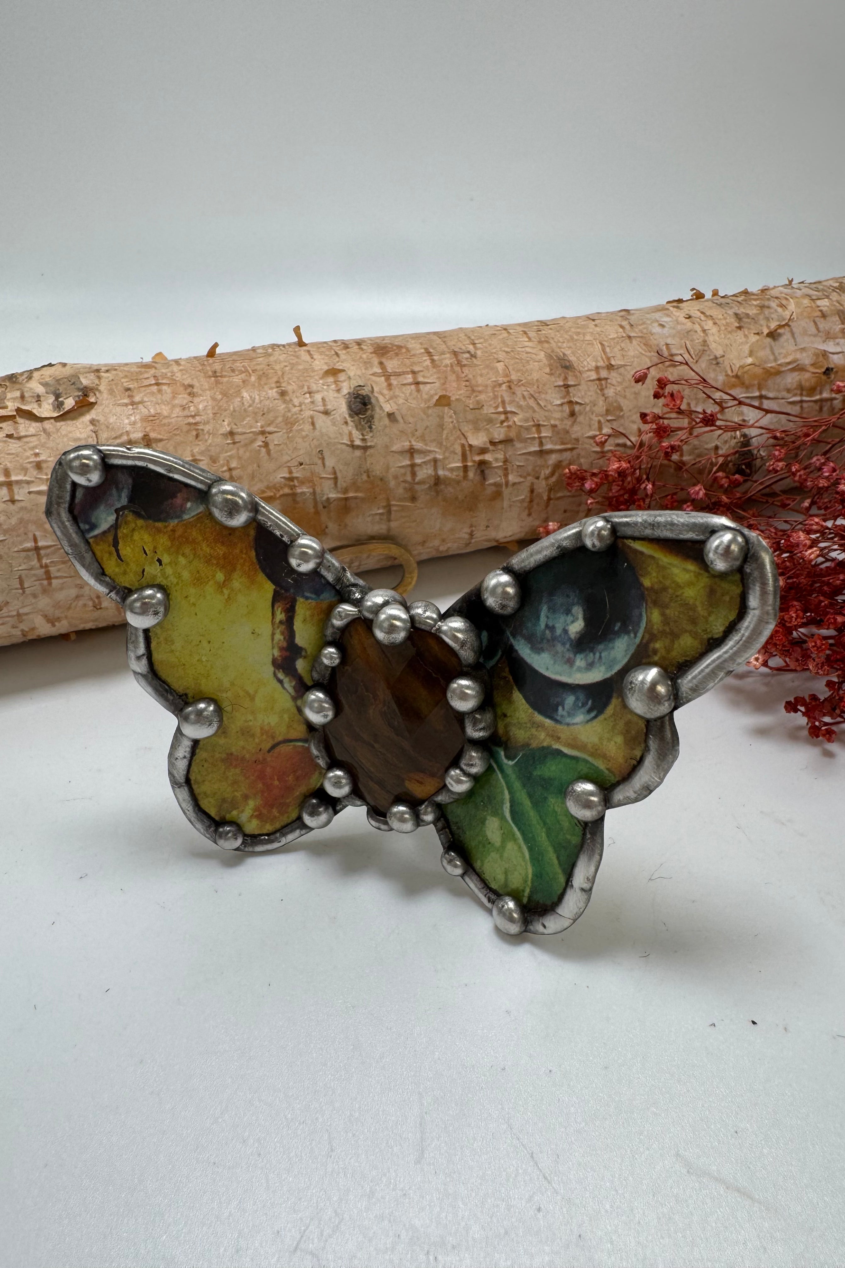 Butterfly Recycled Tin Cuff Bracelet w/ Gemstone Style 21