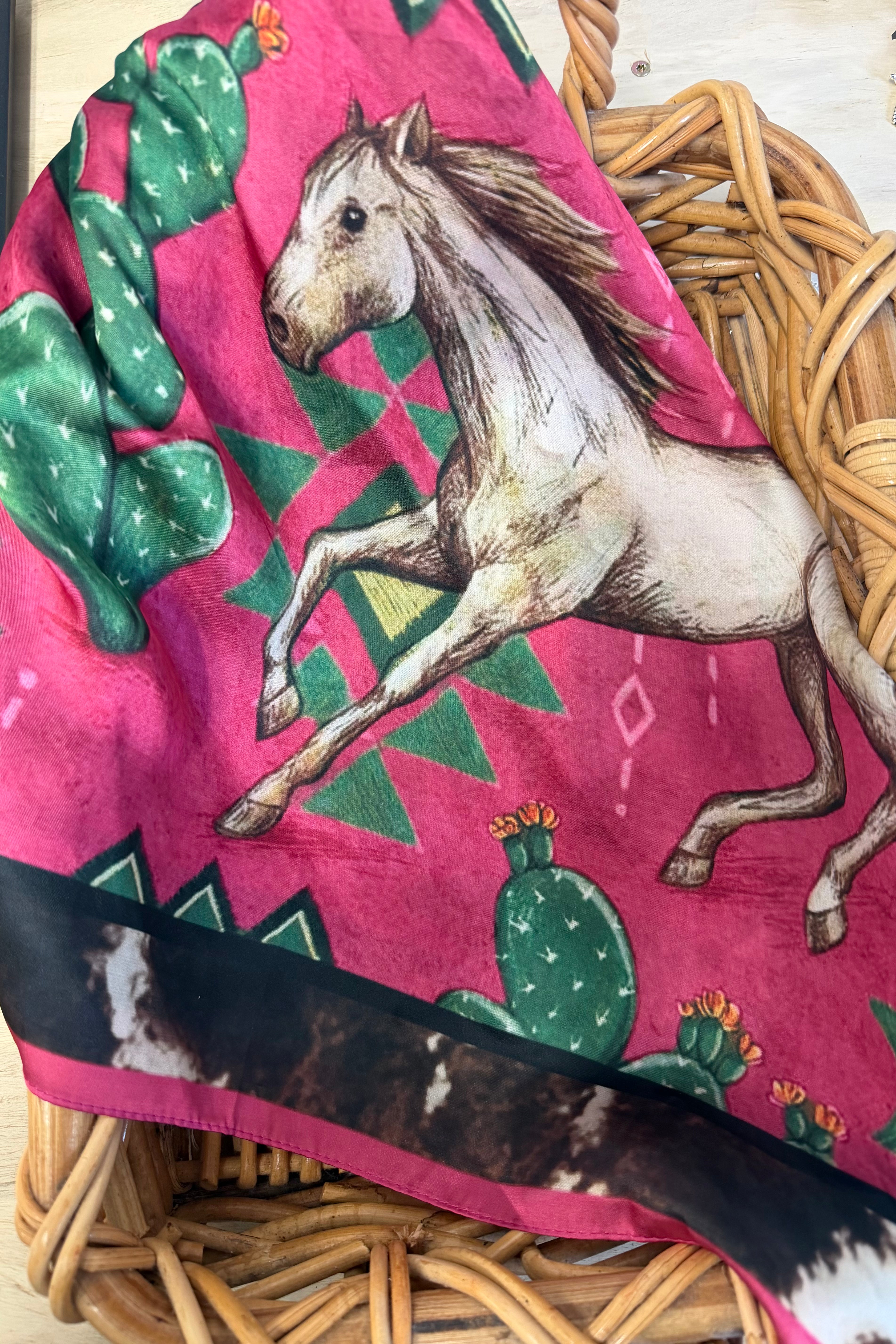 Horse and Cactus Silk Scarf