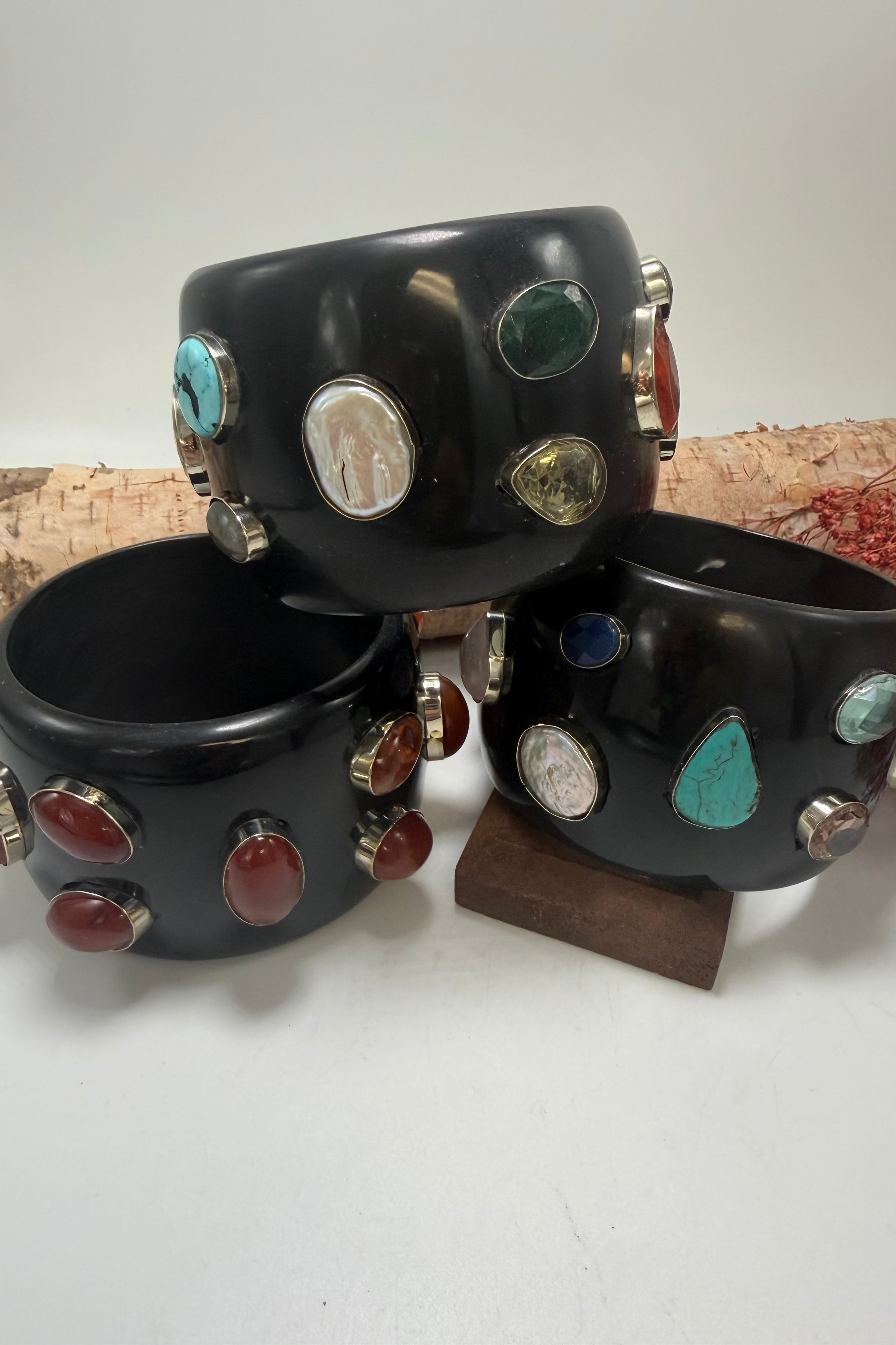Black Bangle w/ Mixed Gemstones