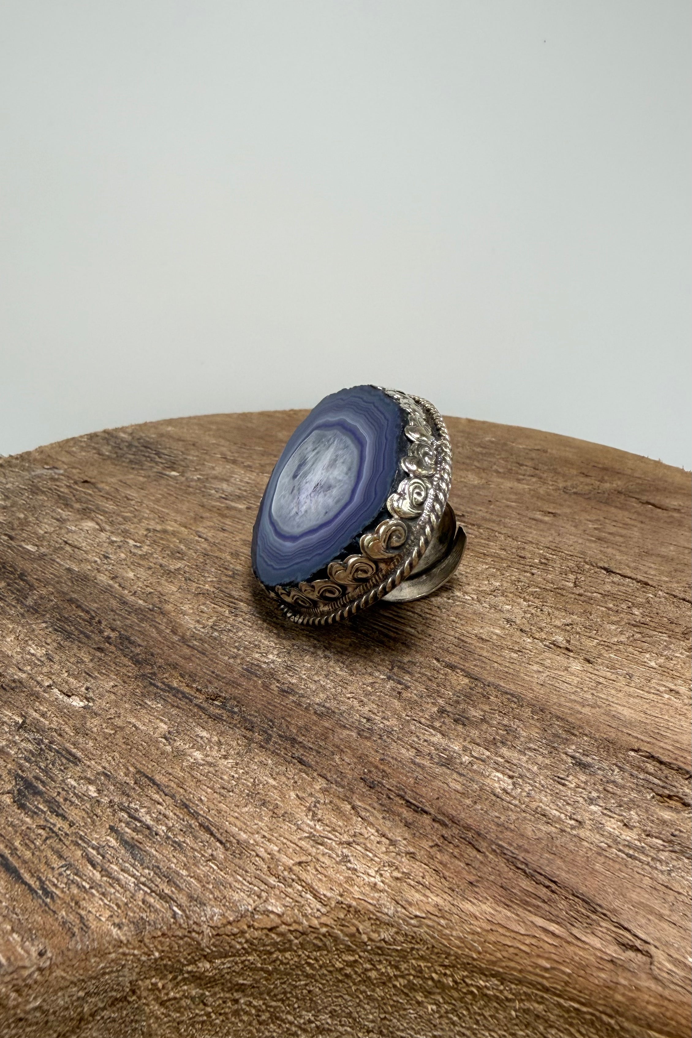 Agate Geode Slab Ring in Blues