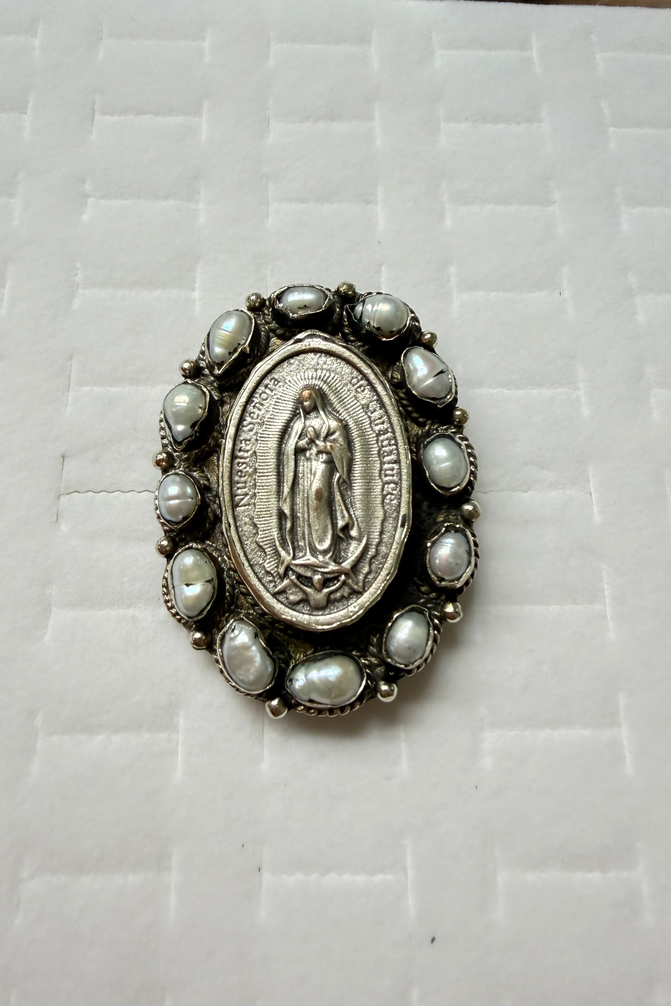 Surrounded By Pearls Mother Mary Ring