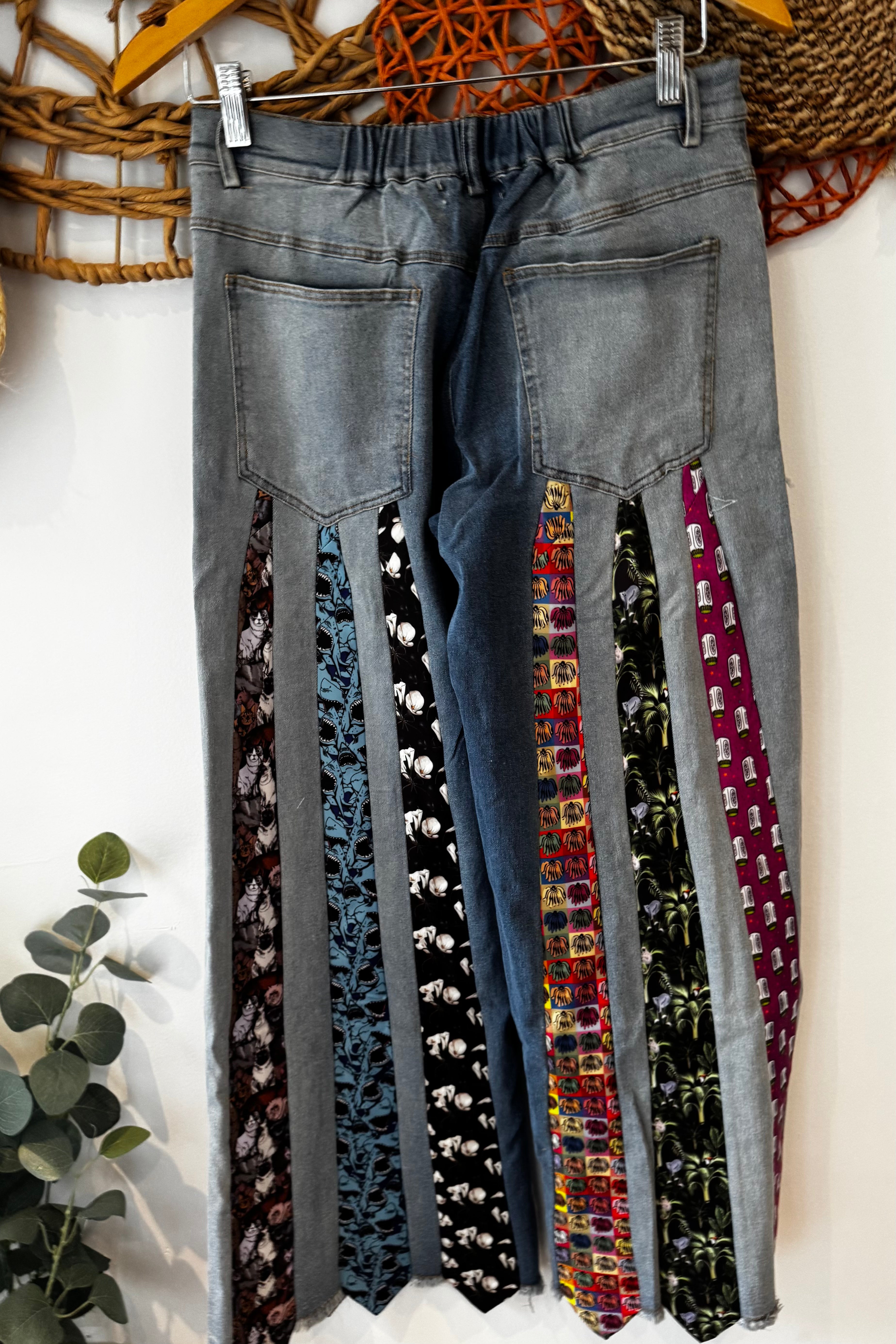 All Tied Up - Abstract One of a Kind Denim Flare Pant