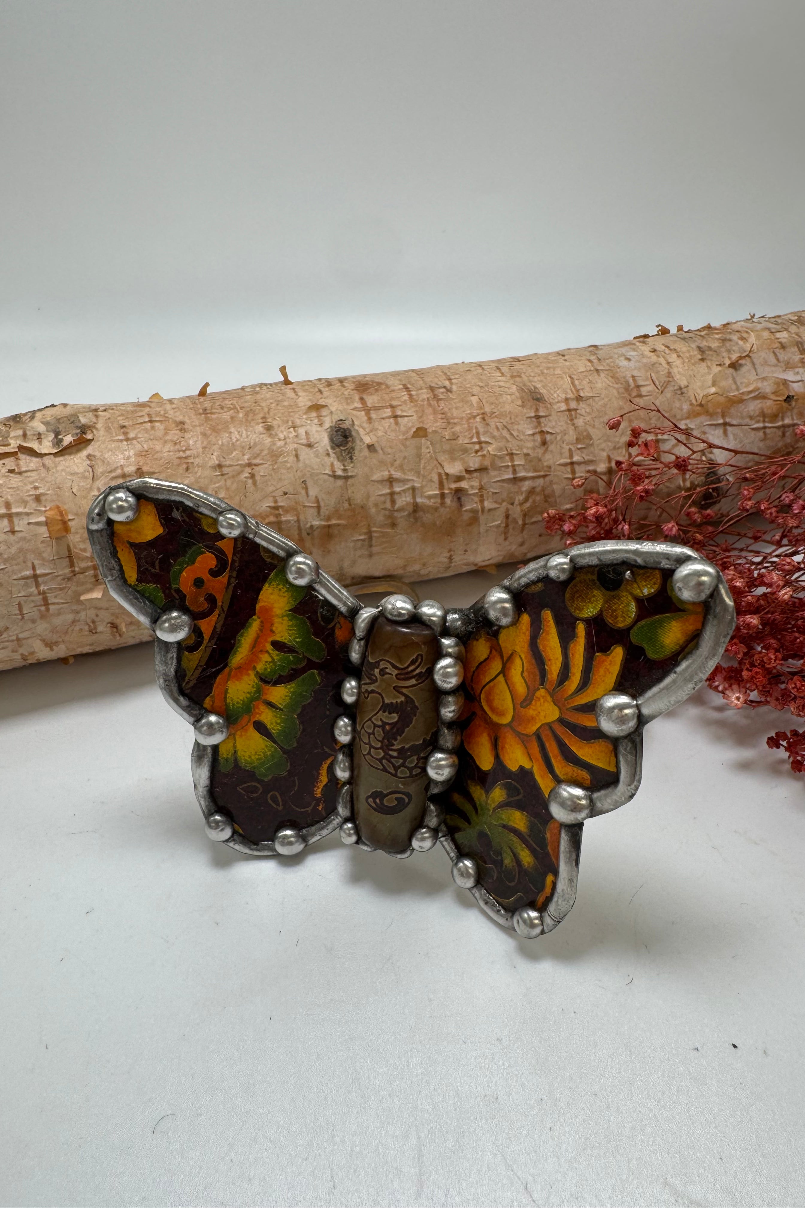 Butterfly Recycled Tin Cuff Bracelet w/ Gemstone Style 12