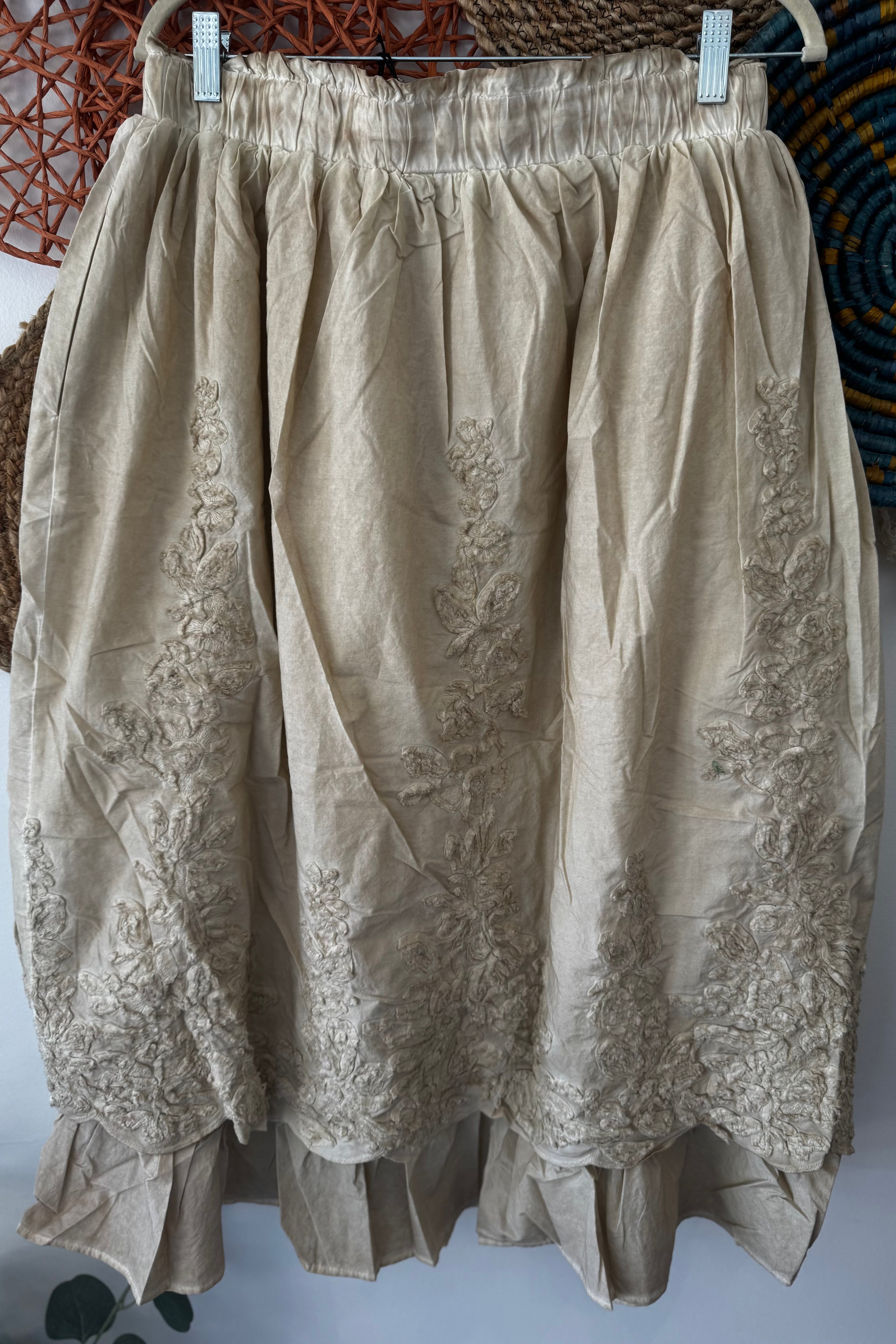 Floral Imprint Skirt Tea Stain