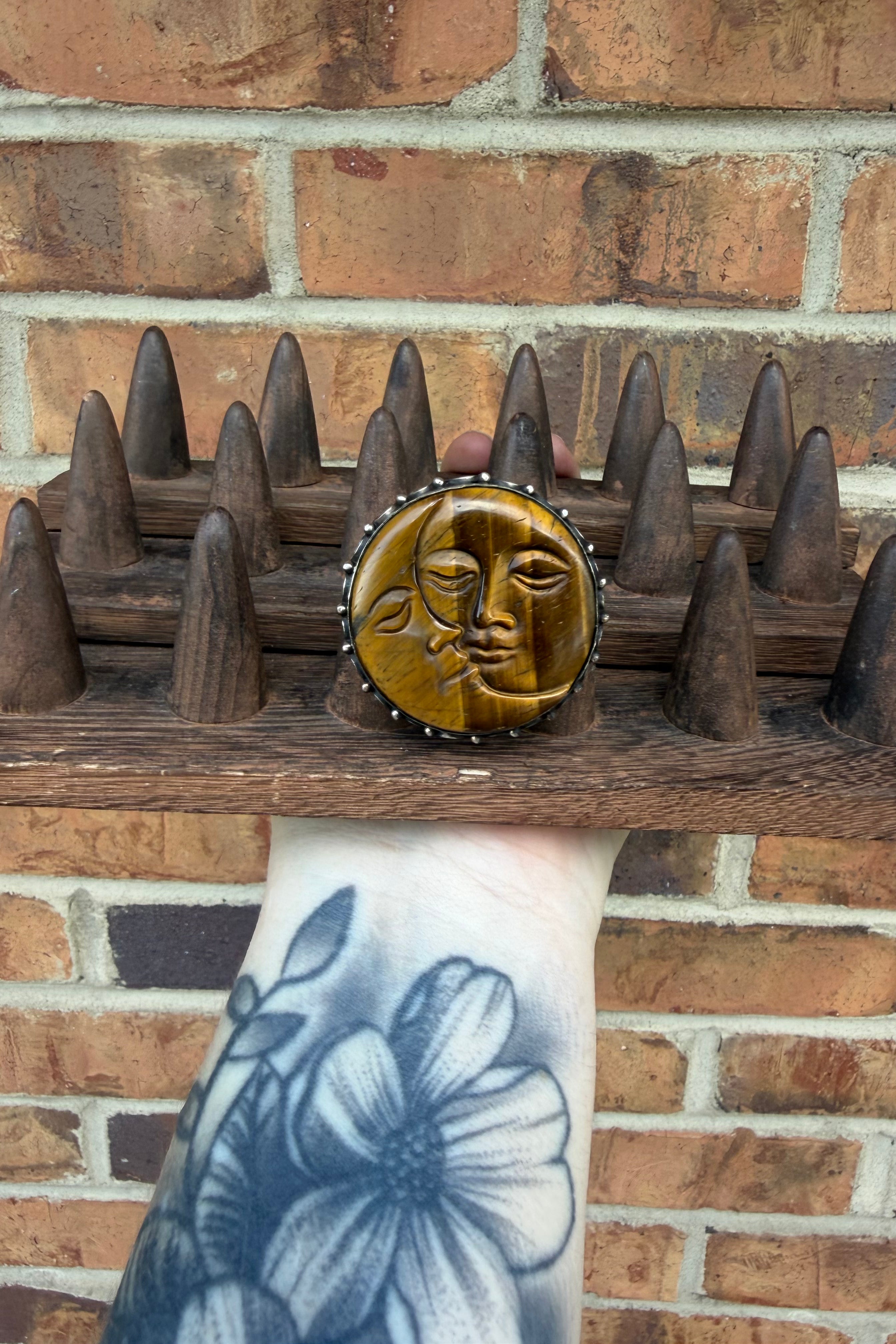 The Sun and The Moon Ring in Tigers Eye