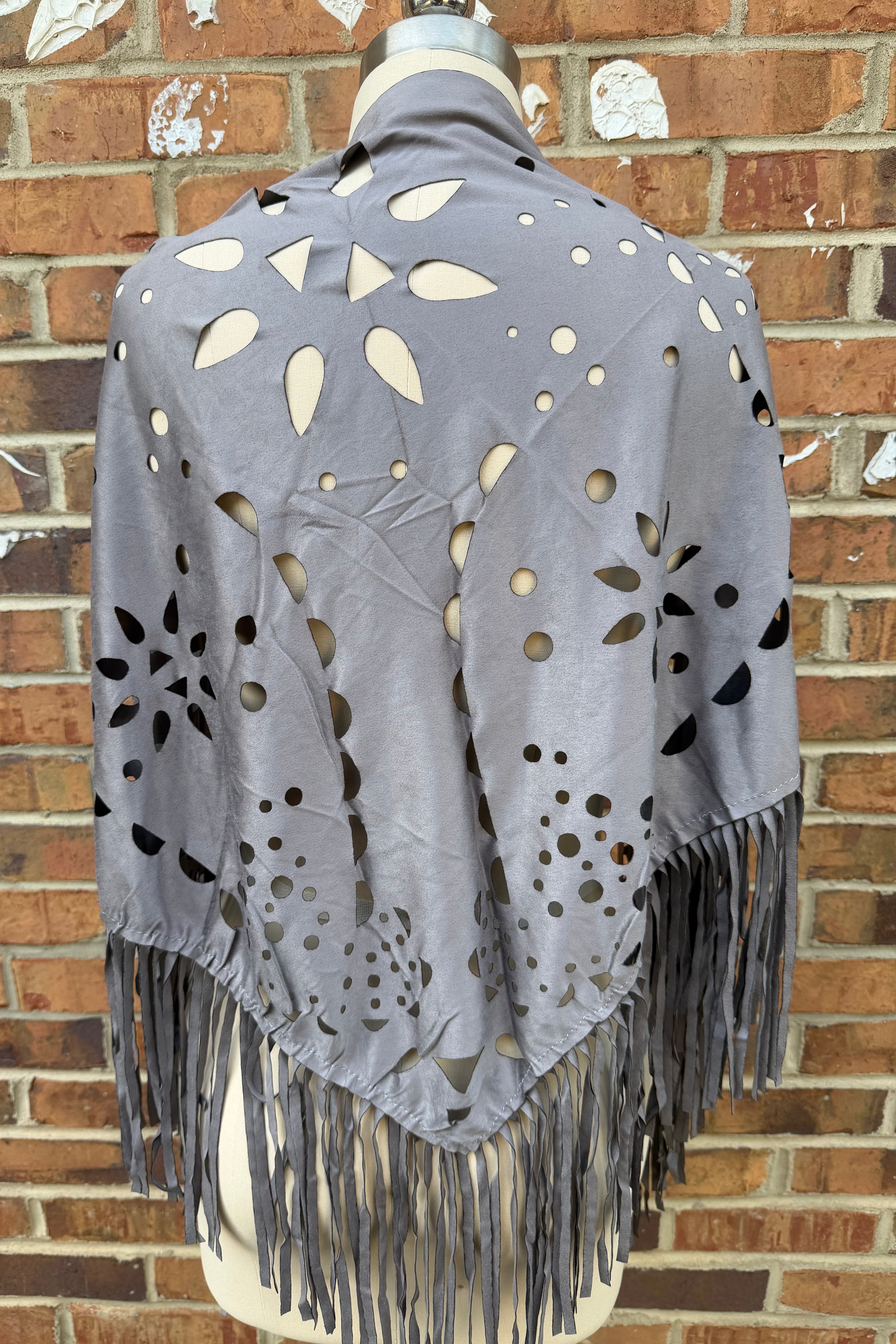Willa Faux Suede Western Style Triangle Scarf in Grey