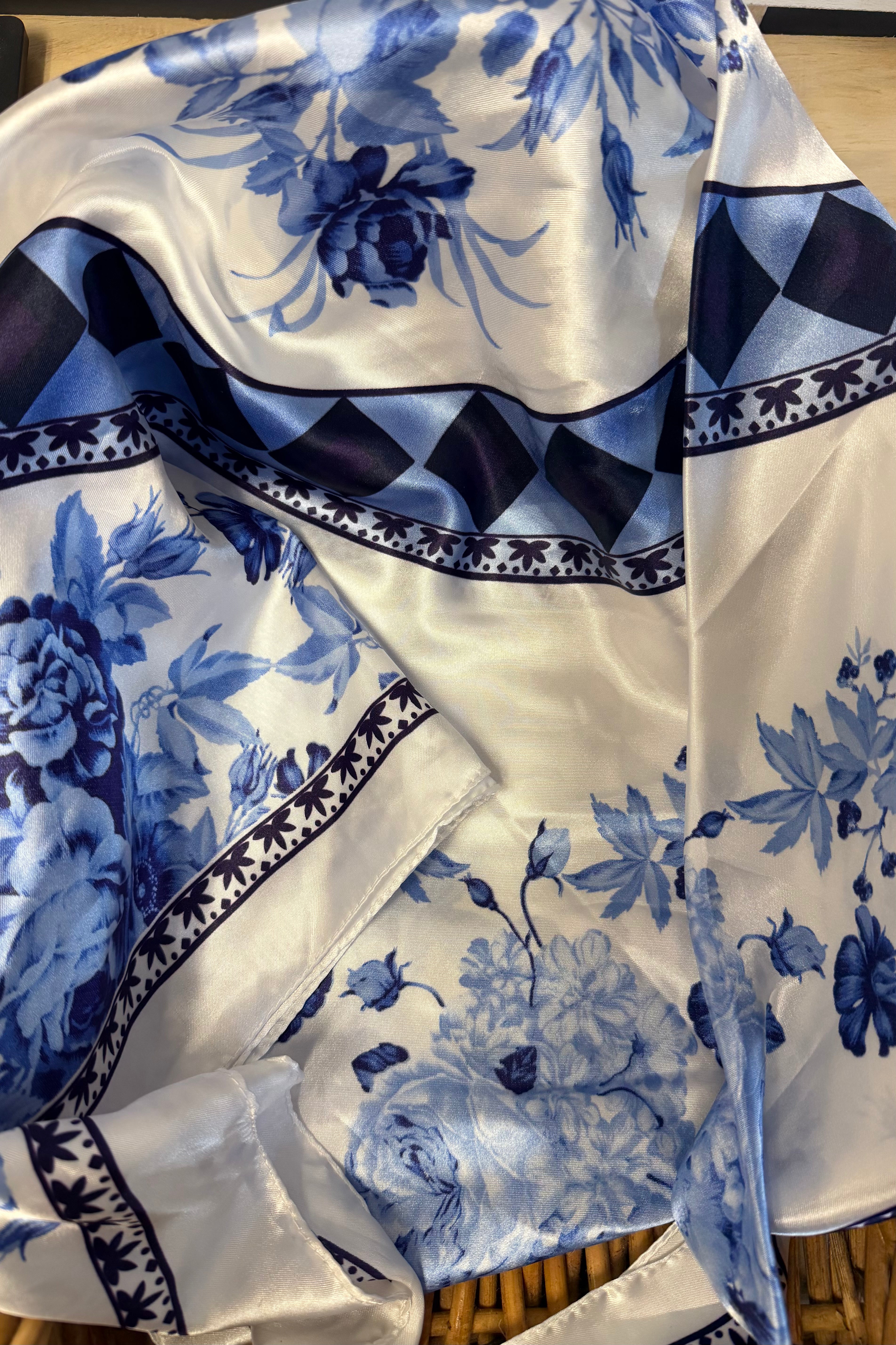 Blue and White Silk Scarf
