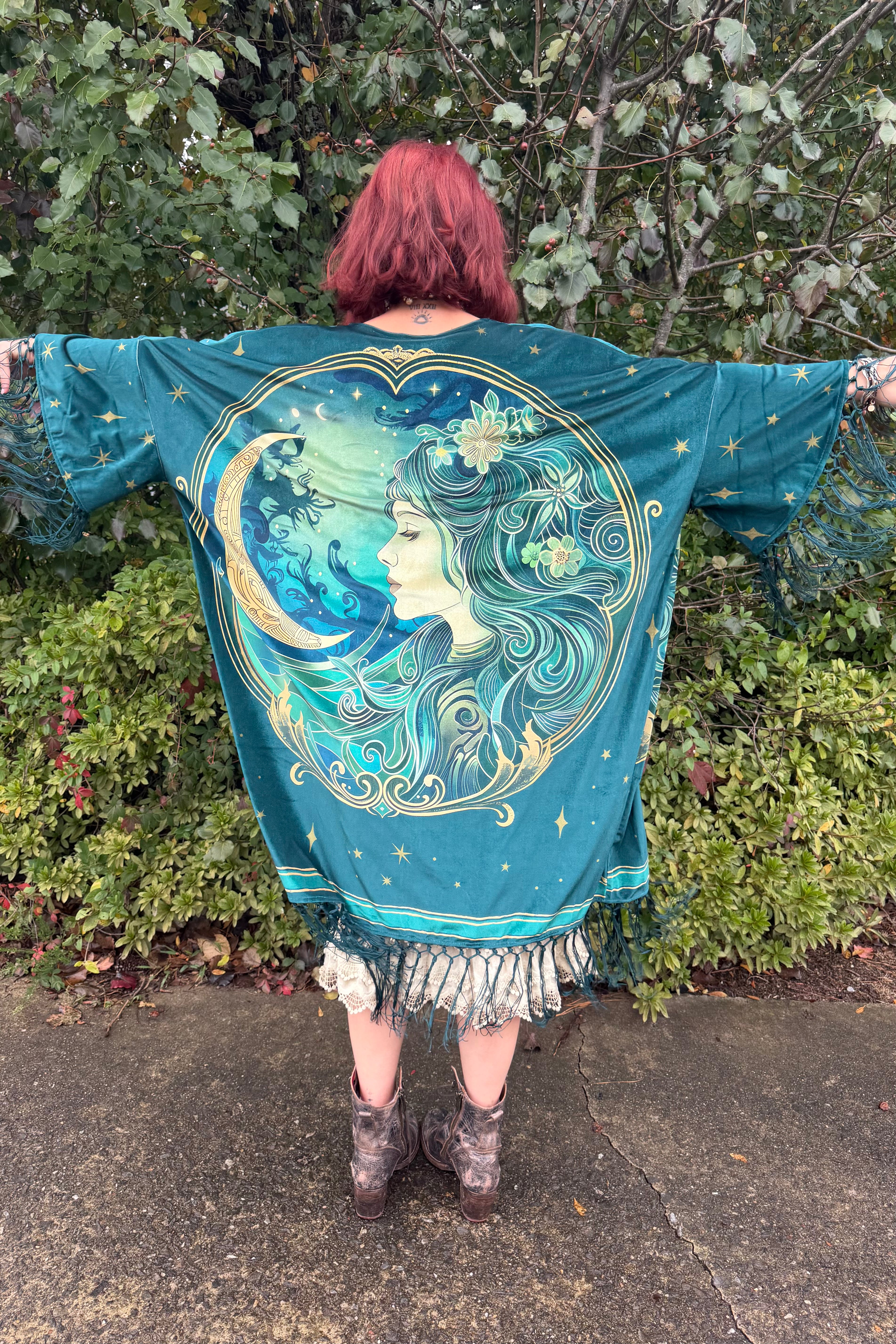 Final Sale - Unique Vintage 1930s Green Art Nouveau Fringe Kimono: One Size