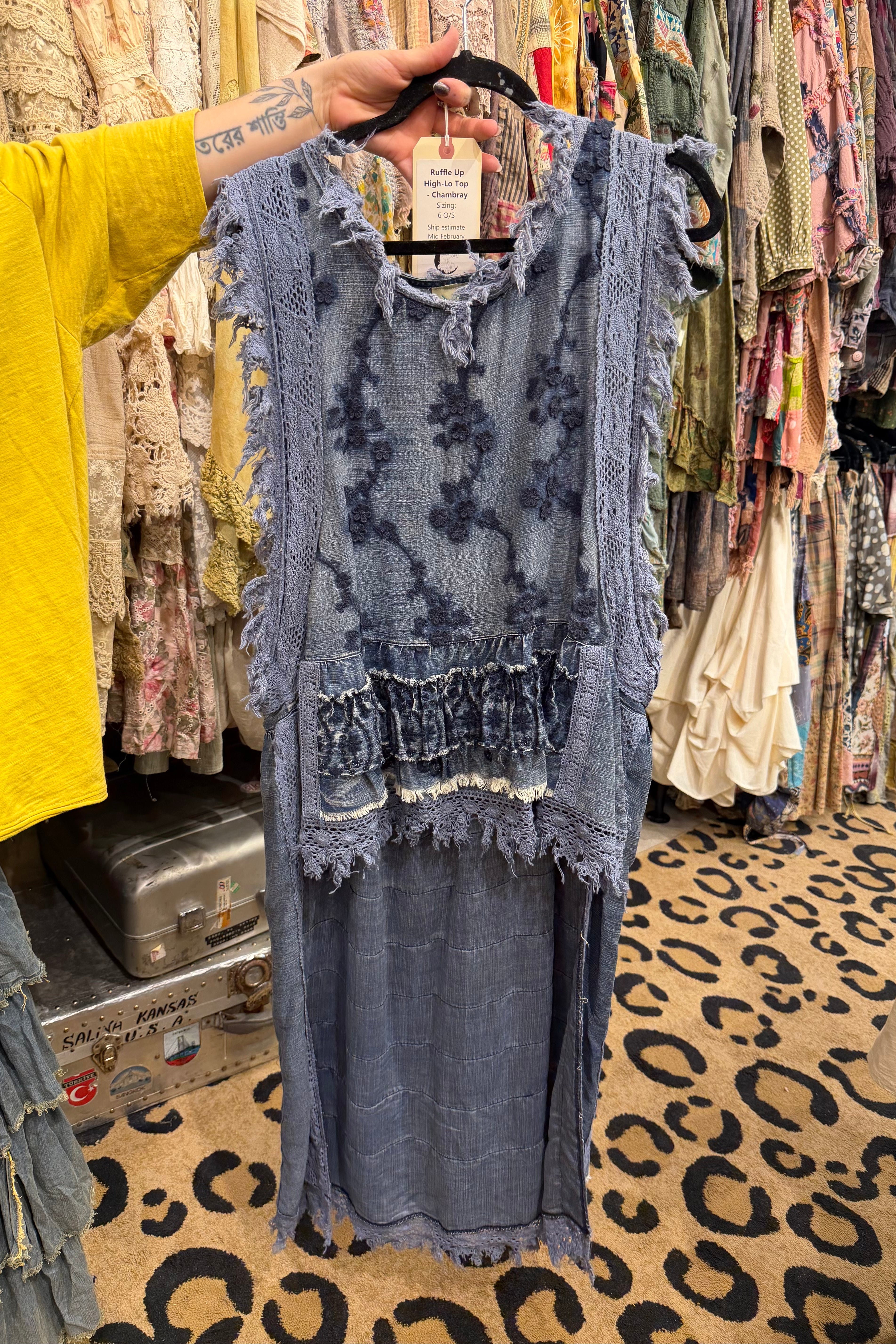 Ruffle Up High-Lo Top in Denim