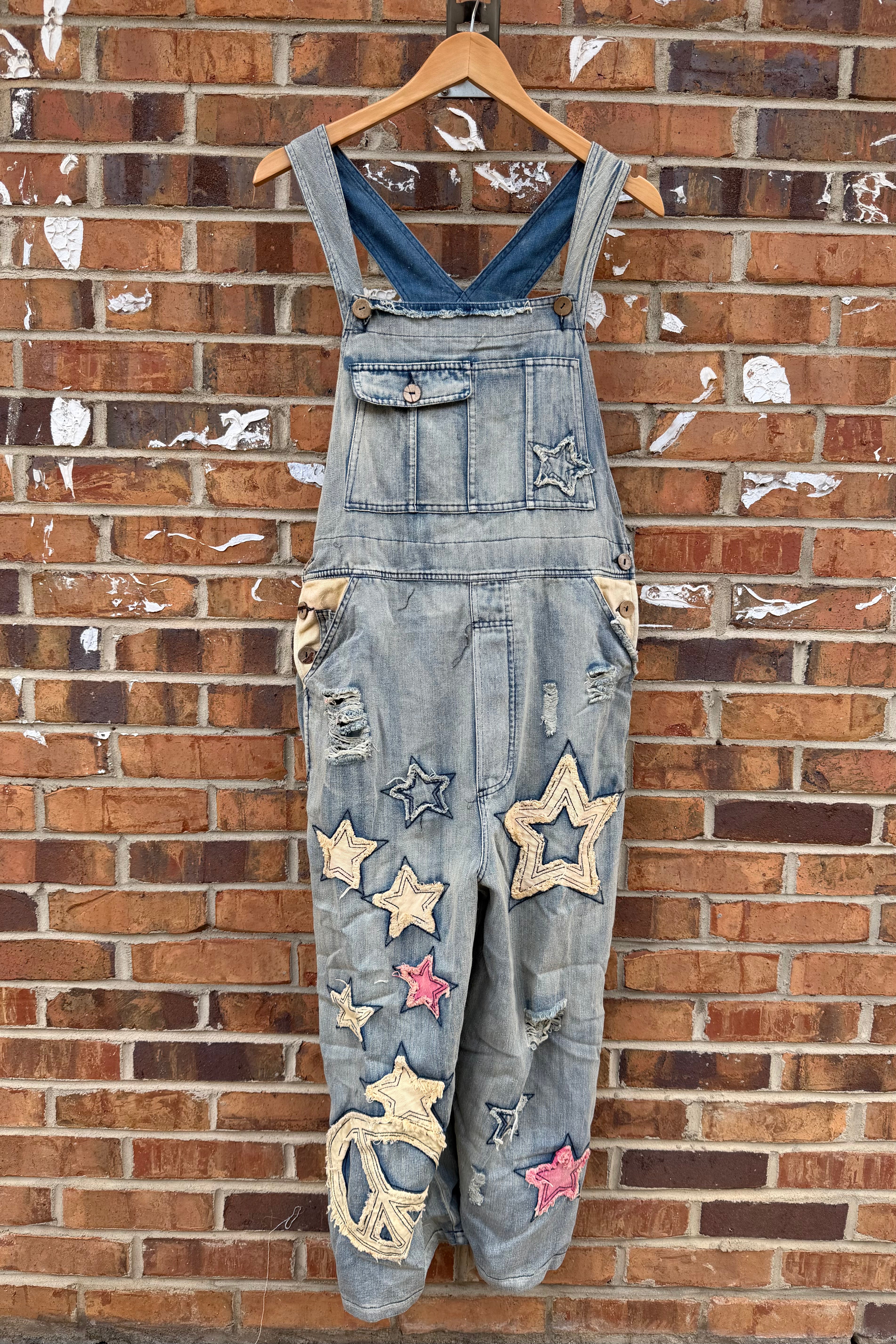 FINAL SALE Denim Star Patchwork Distress Jumpsuit