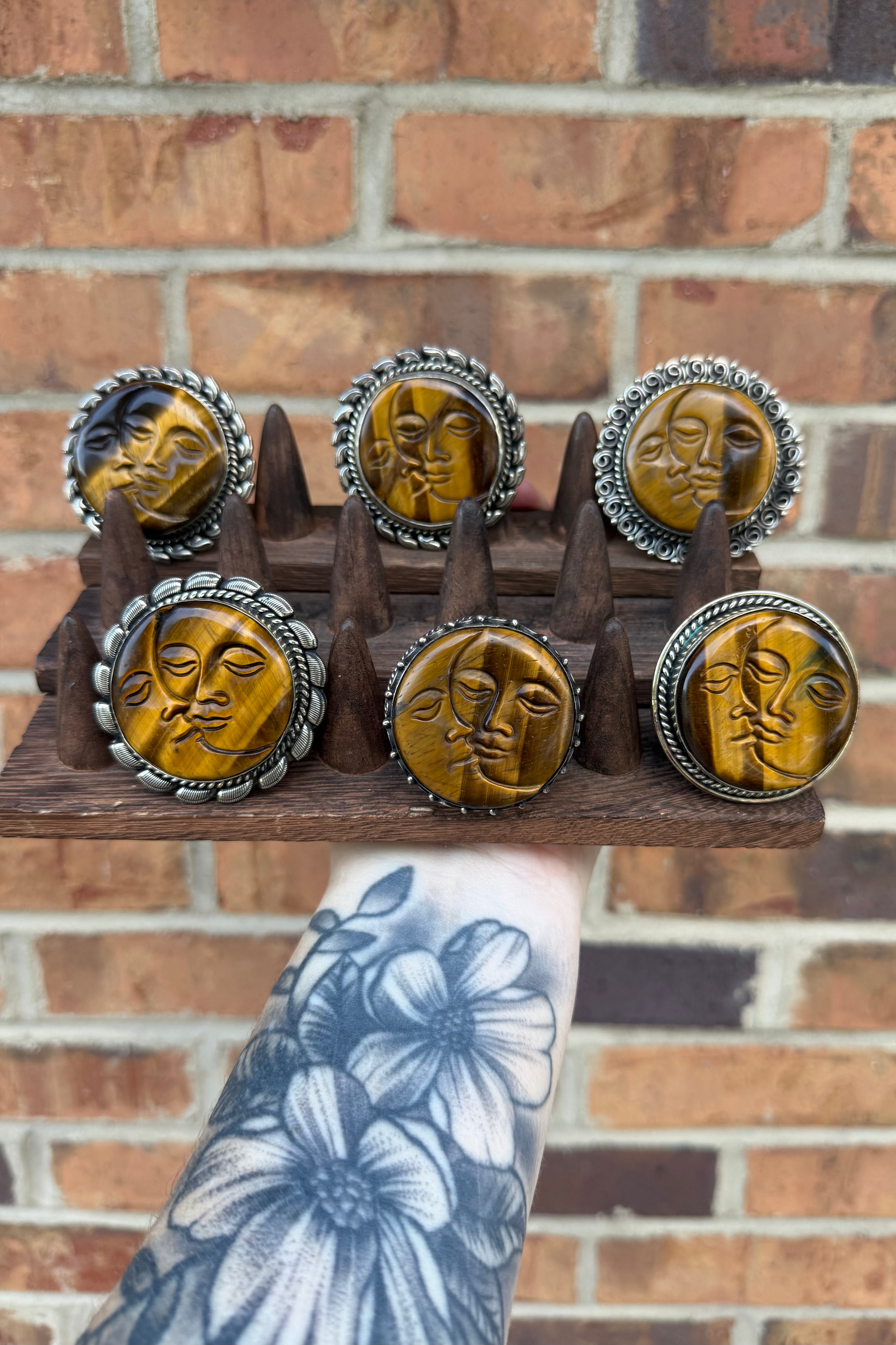 The Sun and The Moon Ring in Tigers Eye