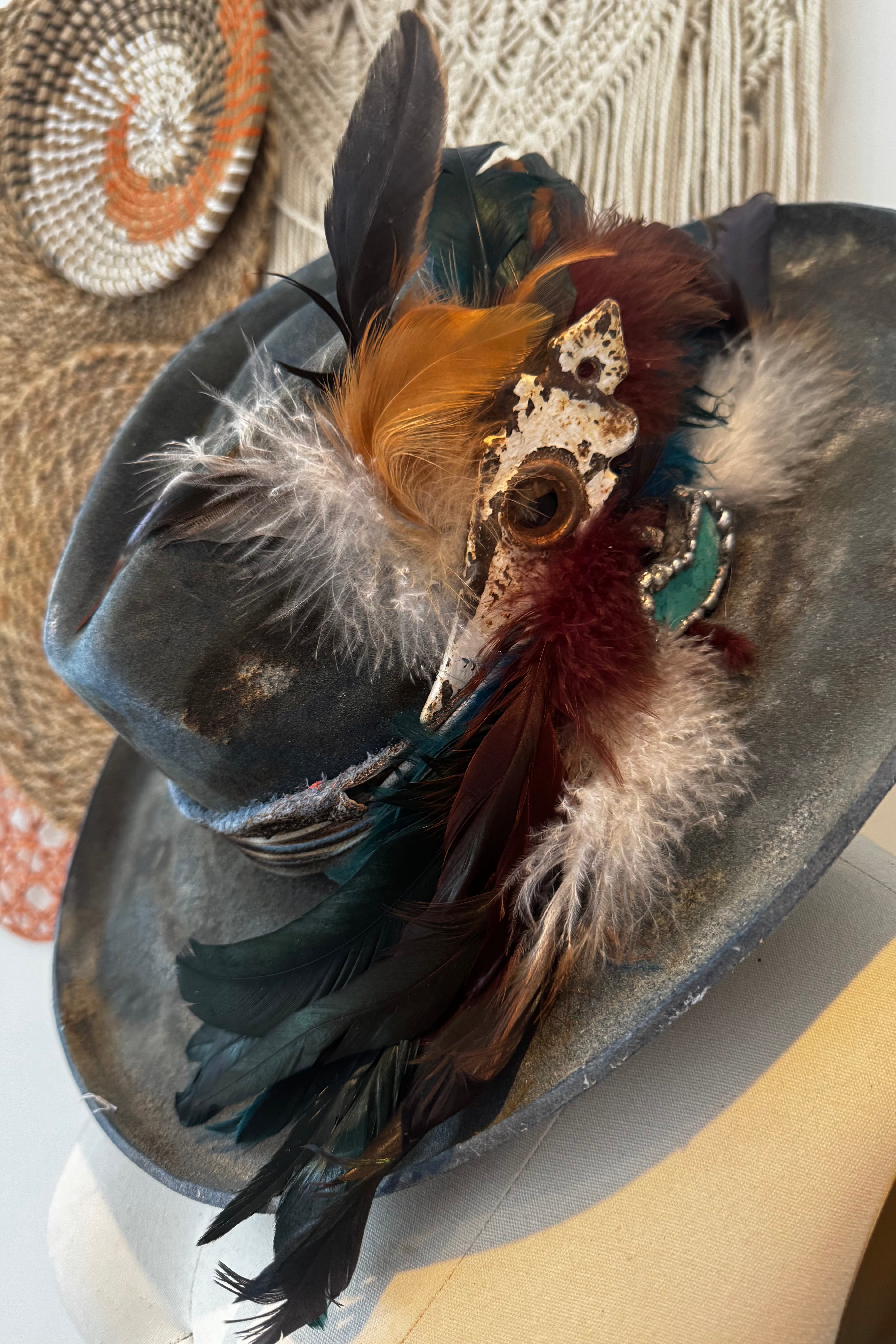 Felicity Distressed Cowgirl Hat w/ Feather Statement
