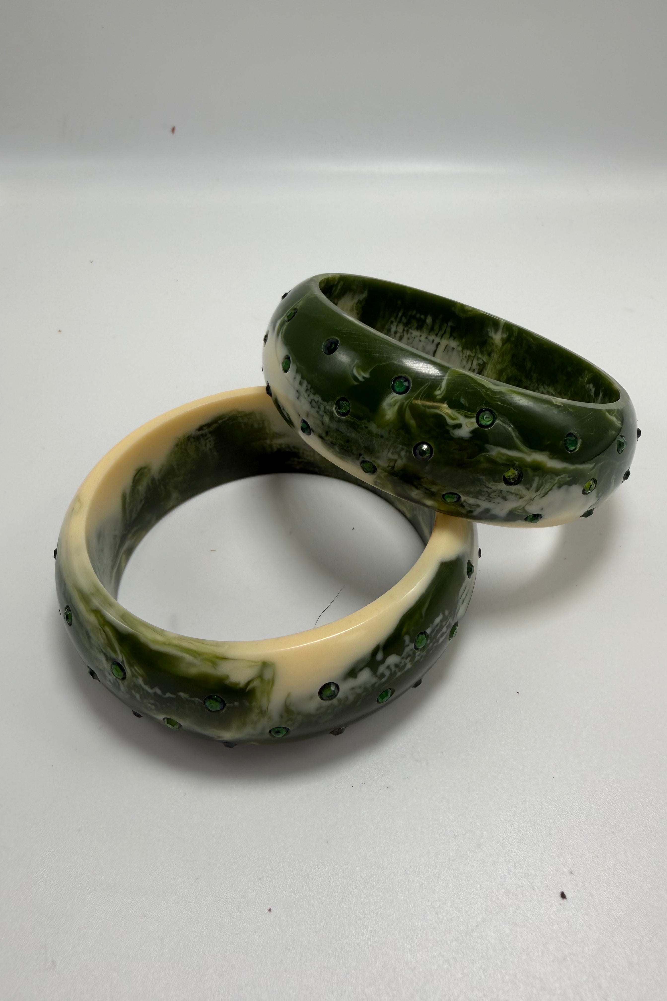 Green Bangle with Rhinestones