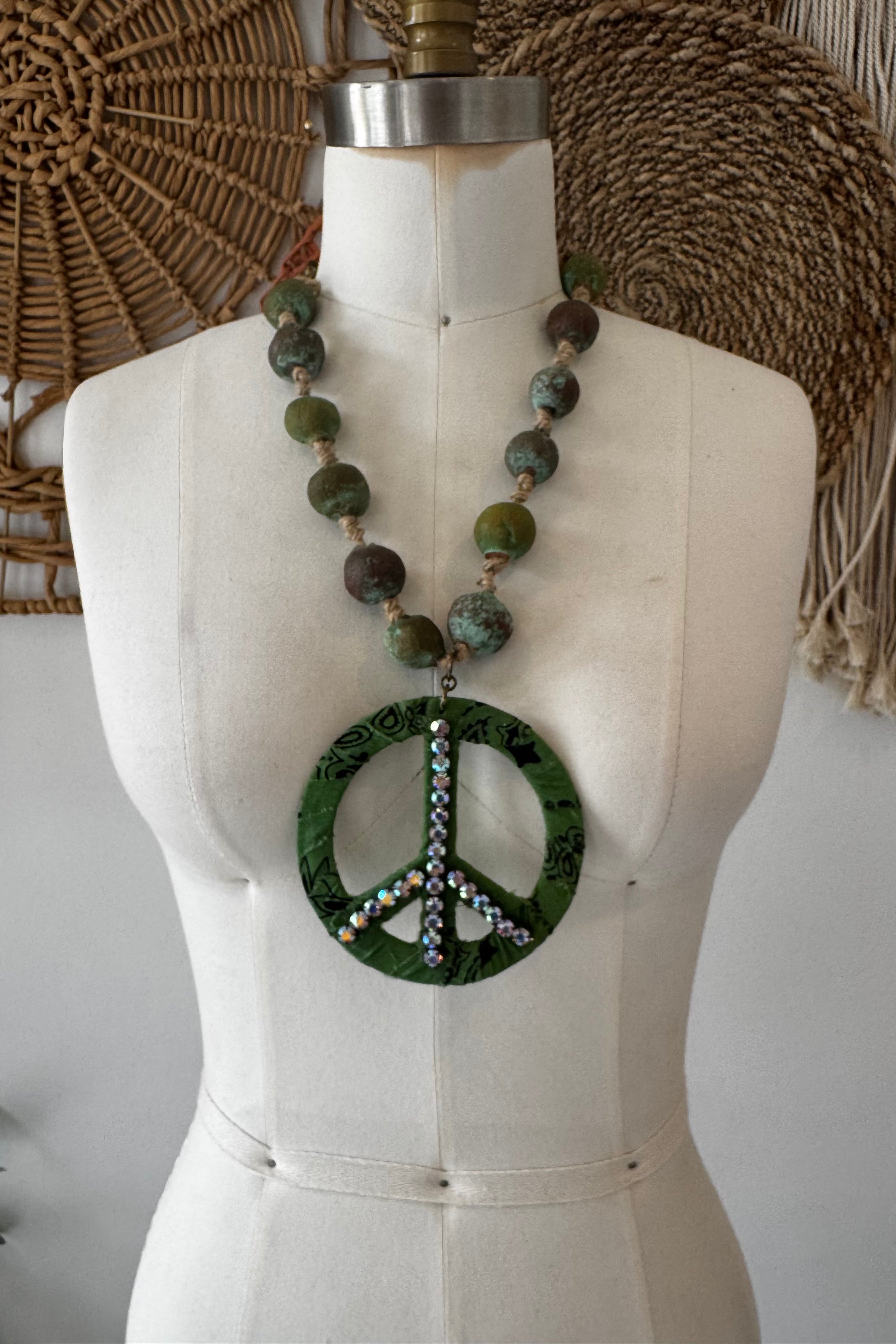 BIG Love Fabric Peace Sign Necklace