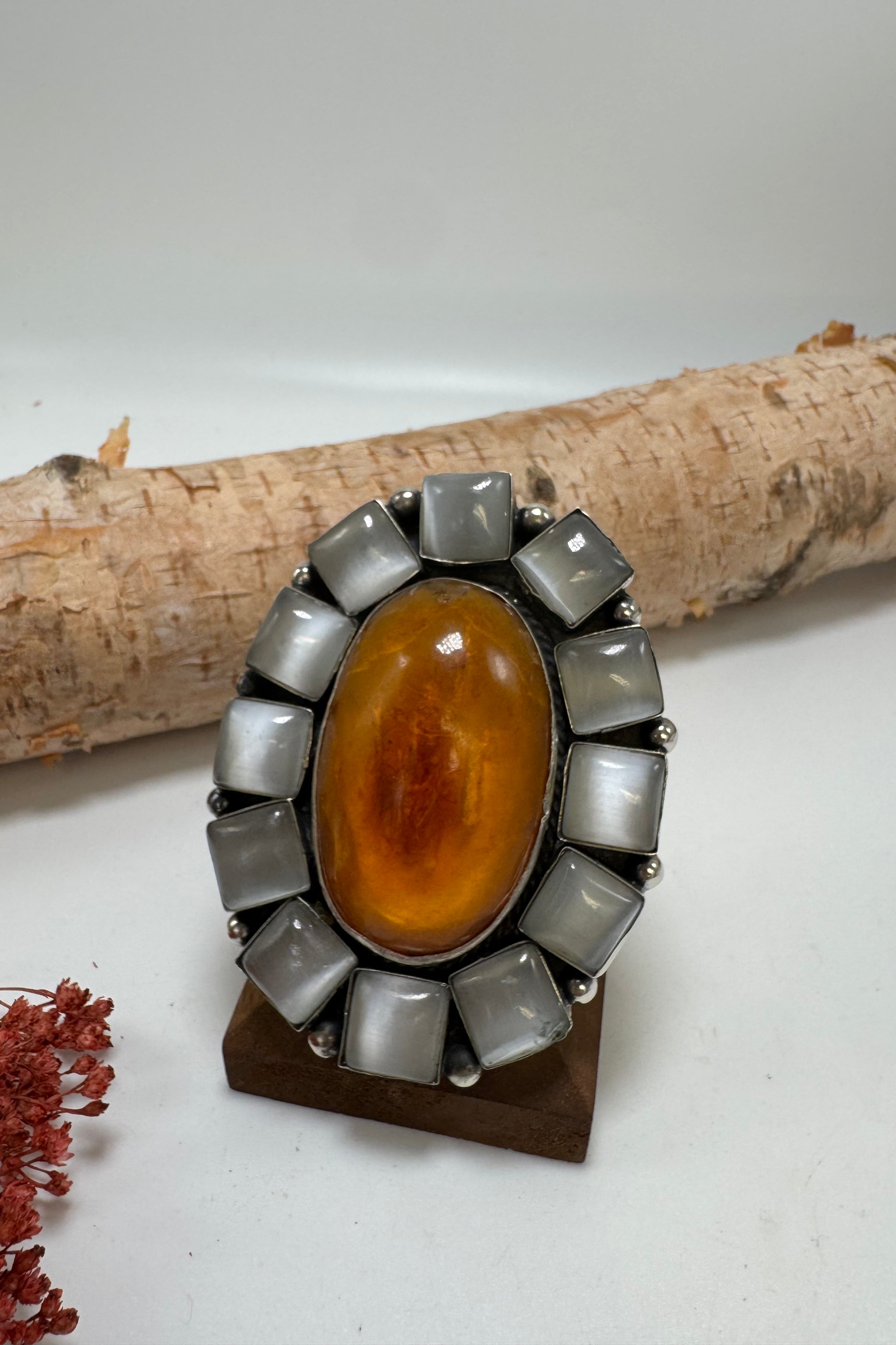 Amber Ashes Stone Ring