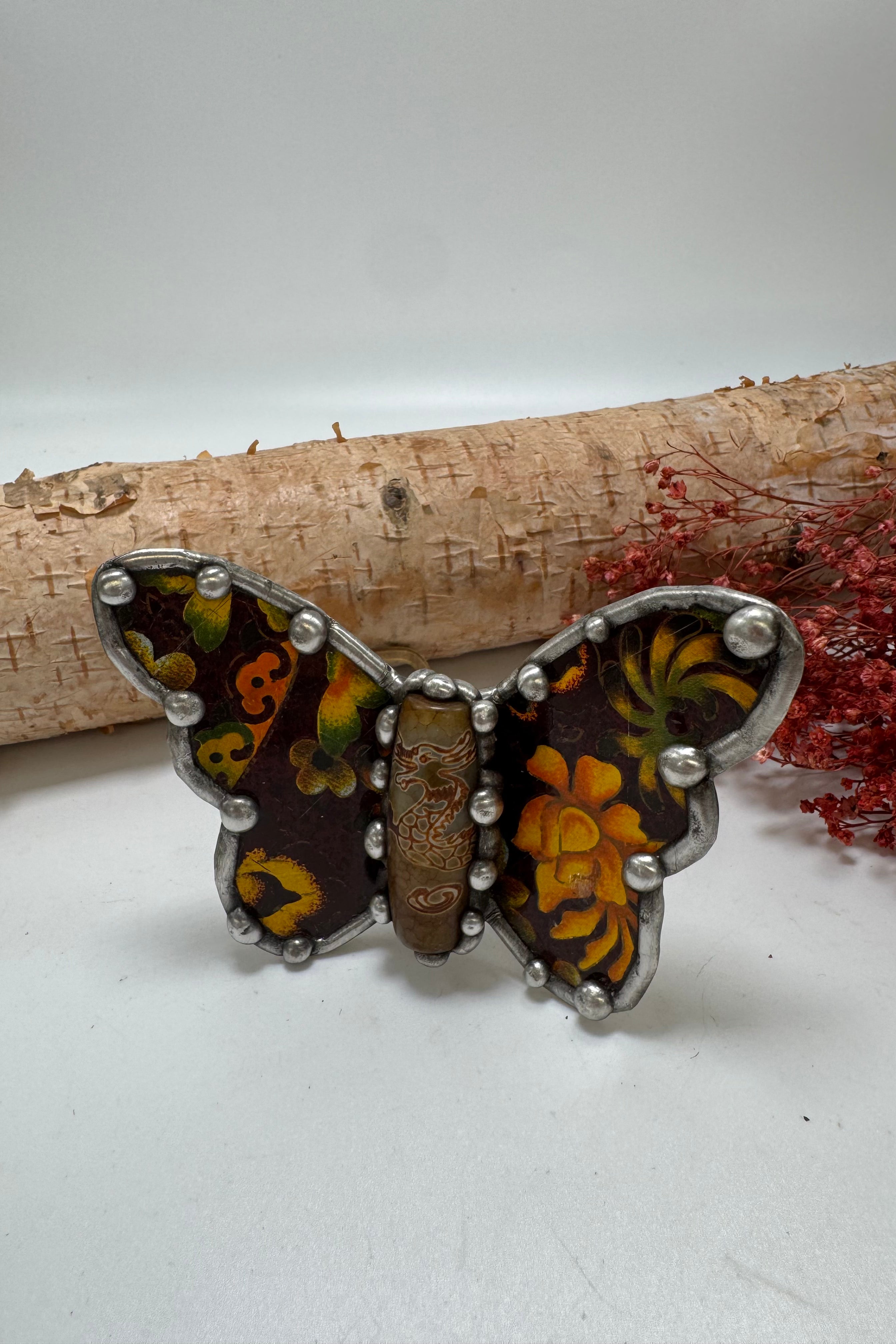 Butterfly Recycled Tin Cuff Bracelet w/ Gemstone Style 8