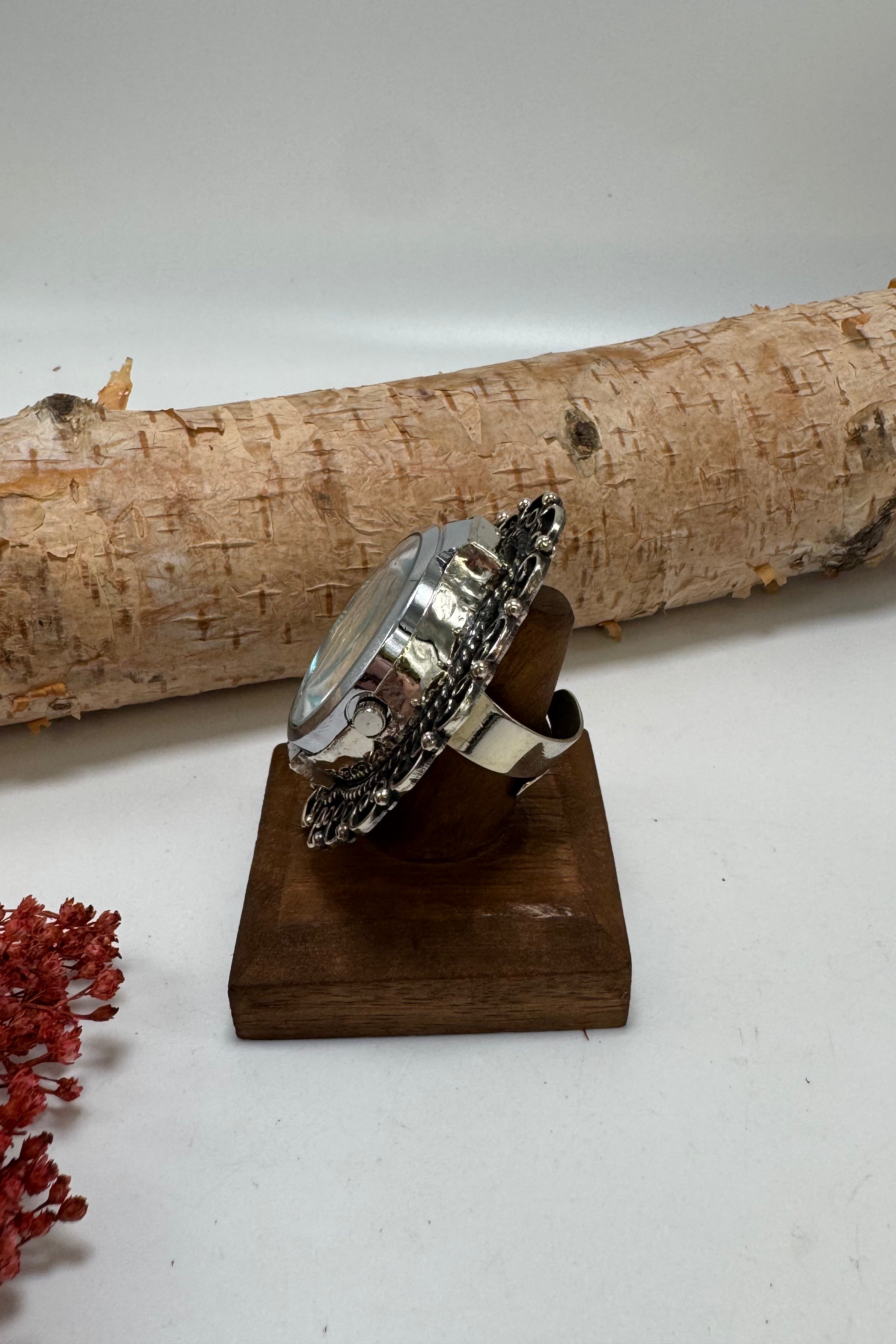 Breezy Blue Filigree Watch Ring