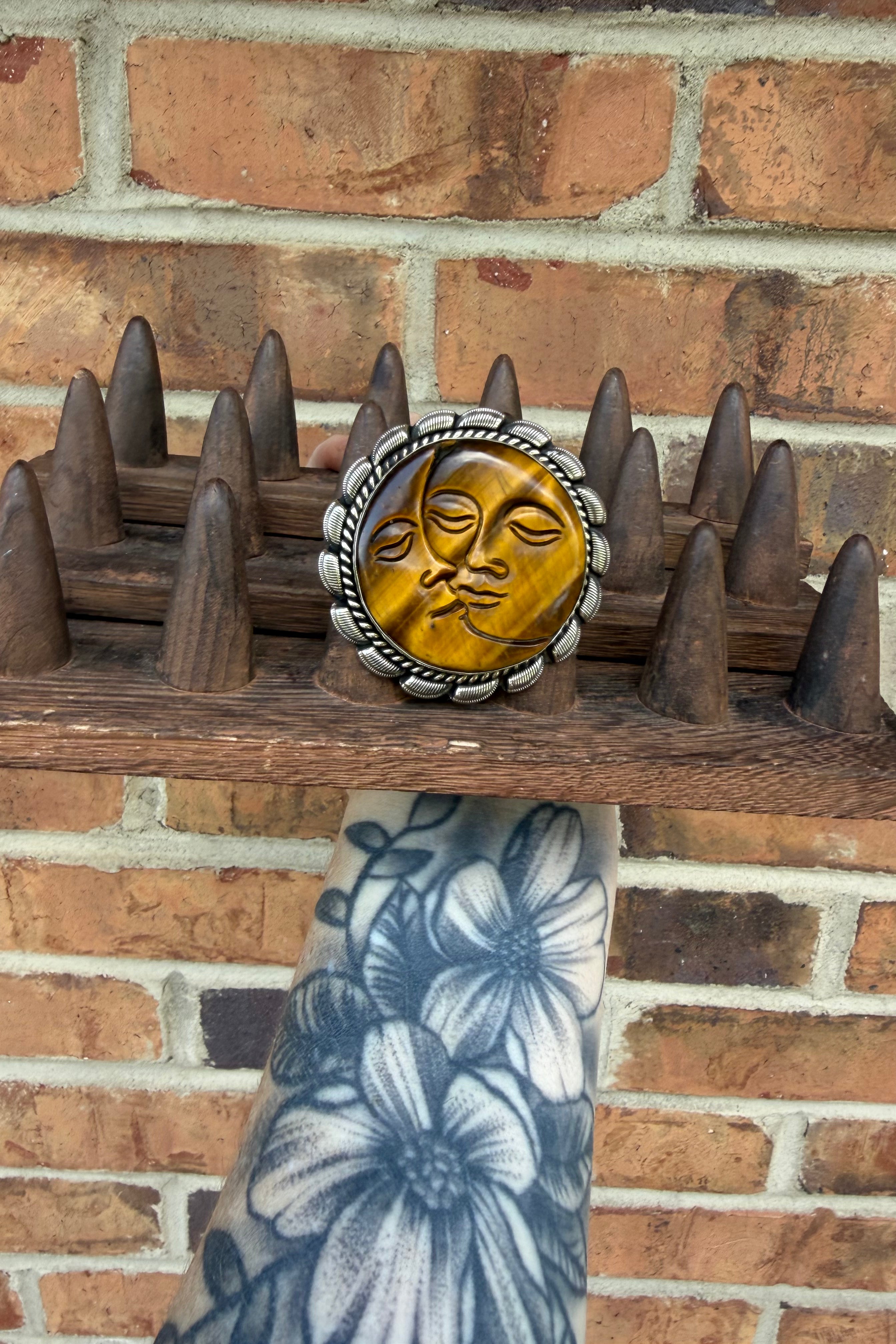 The Sun and The Moon Ring in Tigers Eye