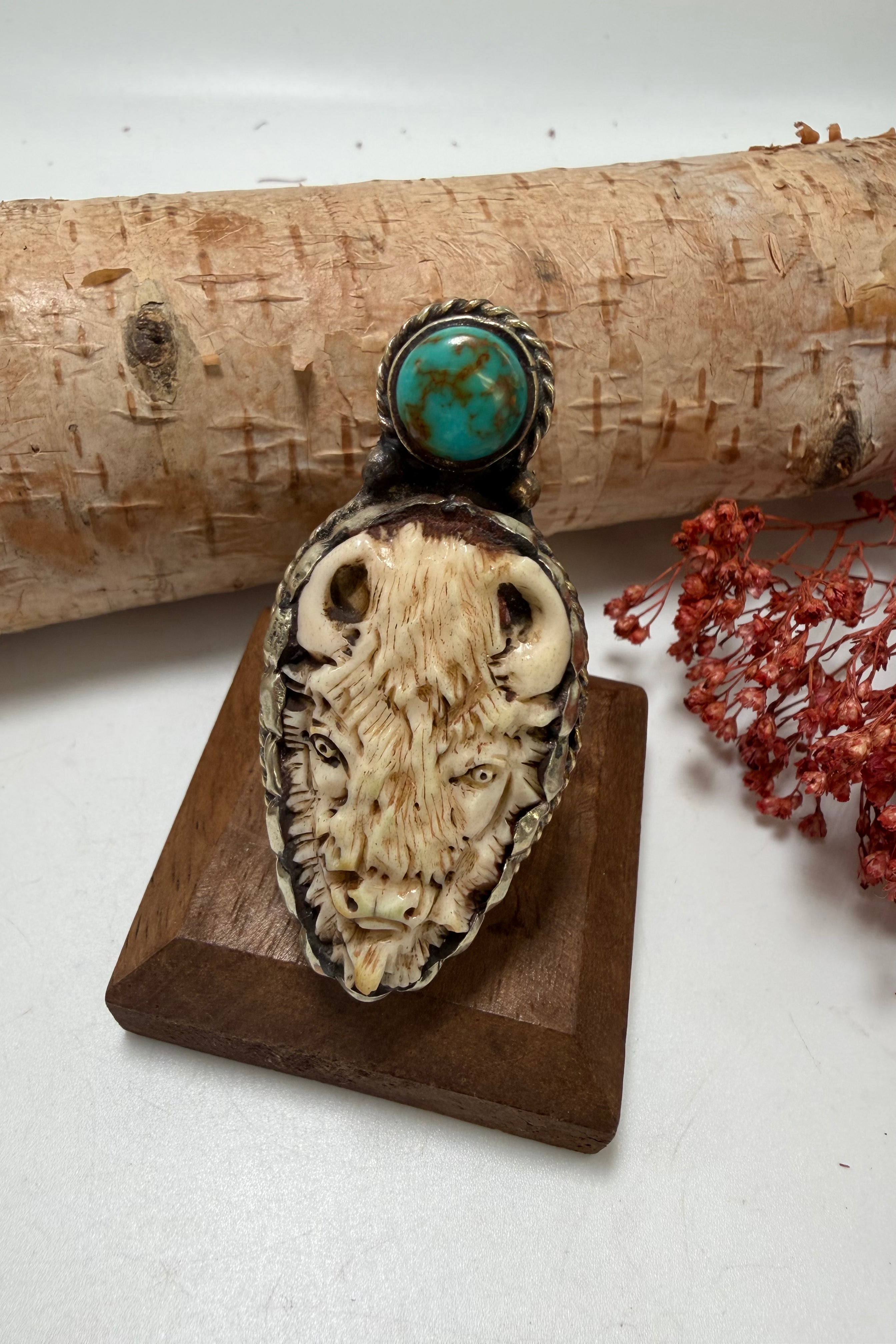 Bison Head W/ Turquoise Ring