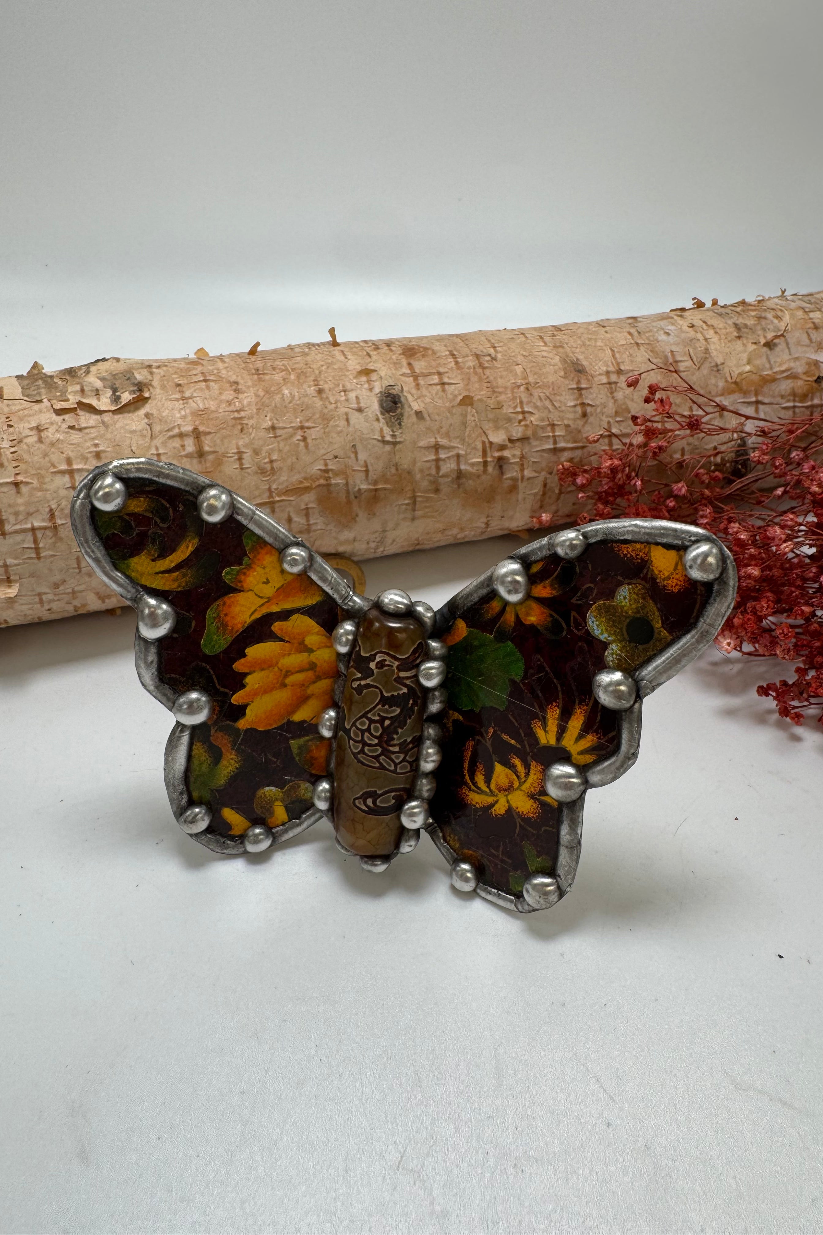 Butterfly Recycled Tin Cuff Bracelet w/ Gemstone Style 6