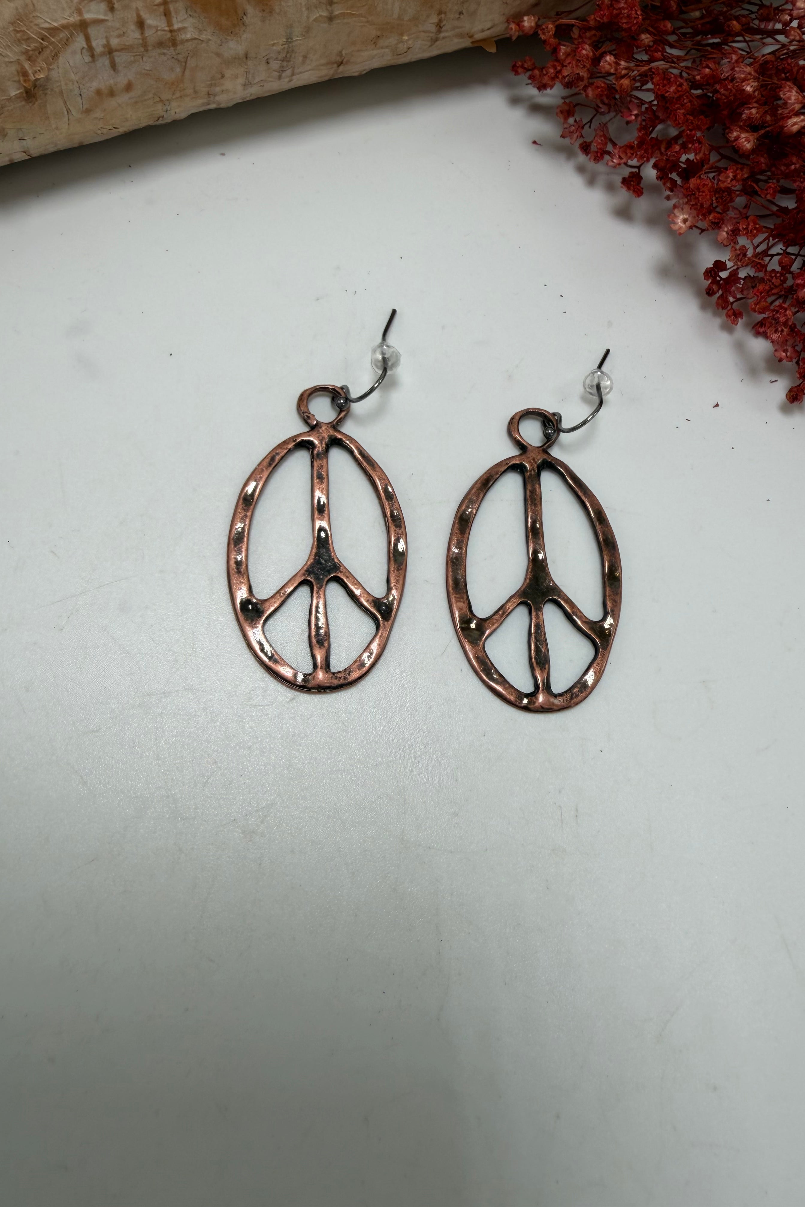 Oval Peace Sign Earrings