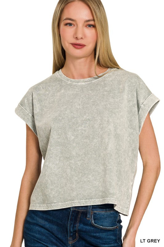 Halo Washed Cotton Short Sleeve Top in Lt Grey