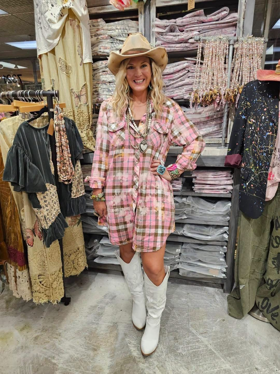 Preorder Pink Plaid Snapfront Dress