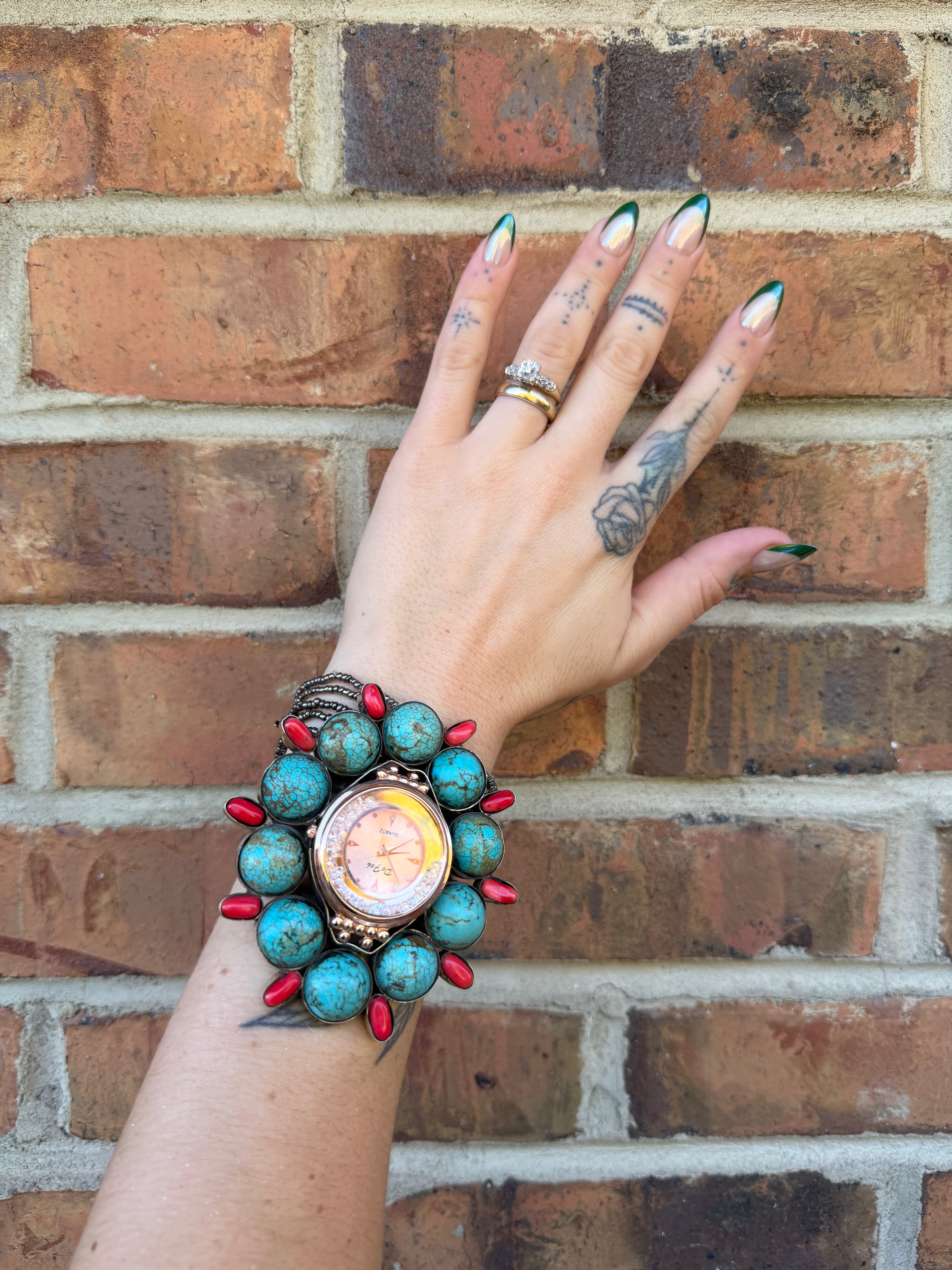 Magnesite and Coral Watch Cuff
