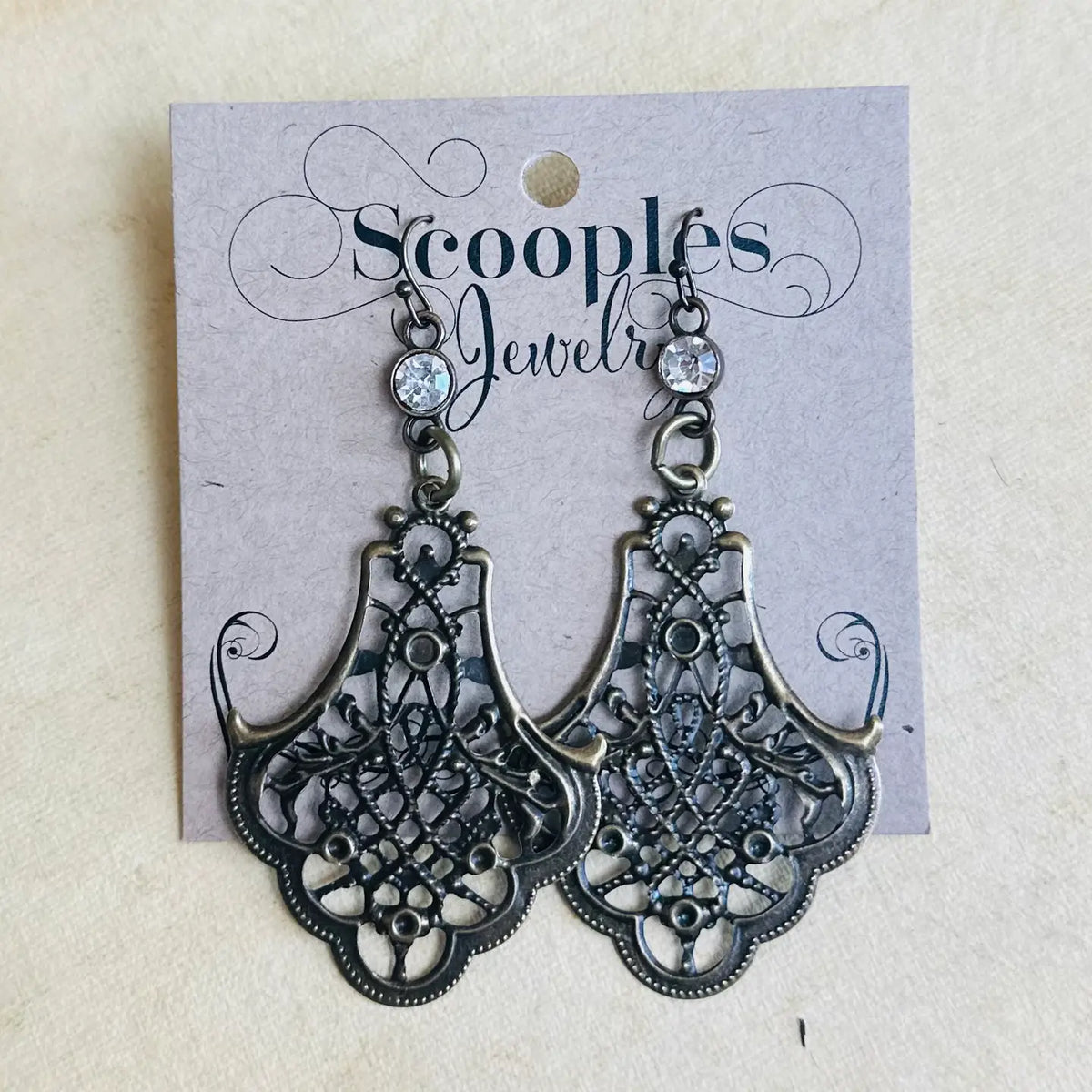 Filigree Teardrop Rhinestone - Earring