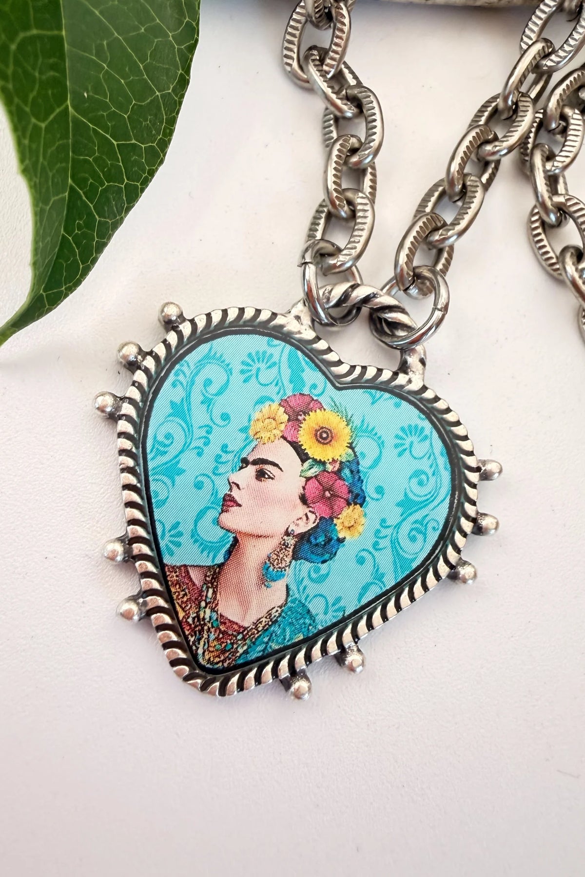 Spirit Lala: Heart Blue Floral Frida Organic Necklace