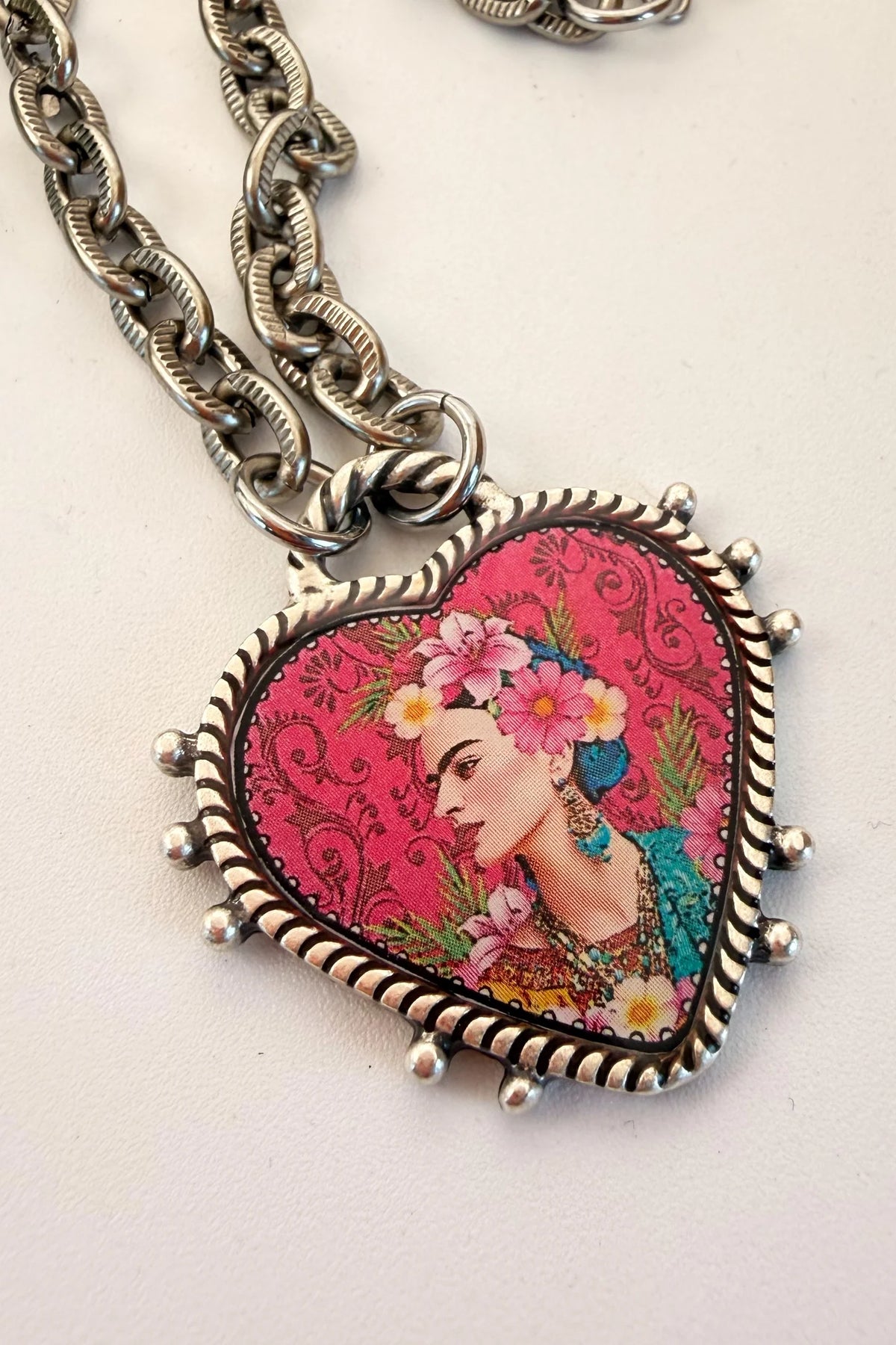 Spirit Lala: Heart Pink Floral Frida Organic Necklace