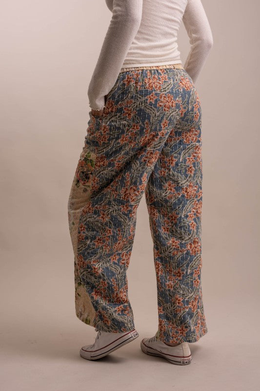 Wide Leg Patchwork Floral Pants