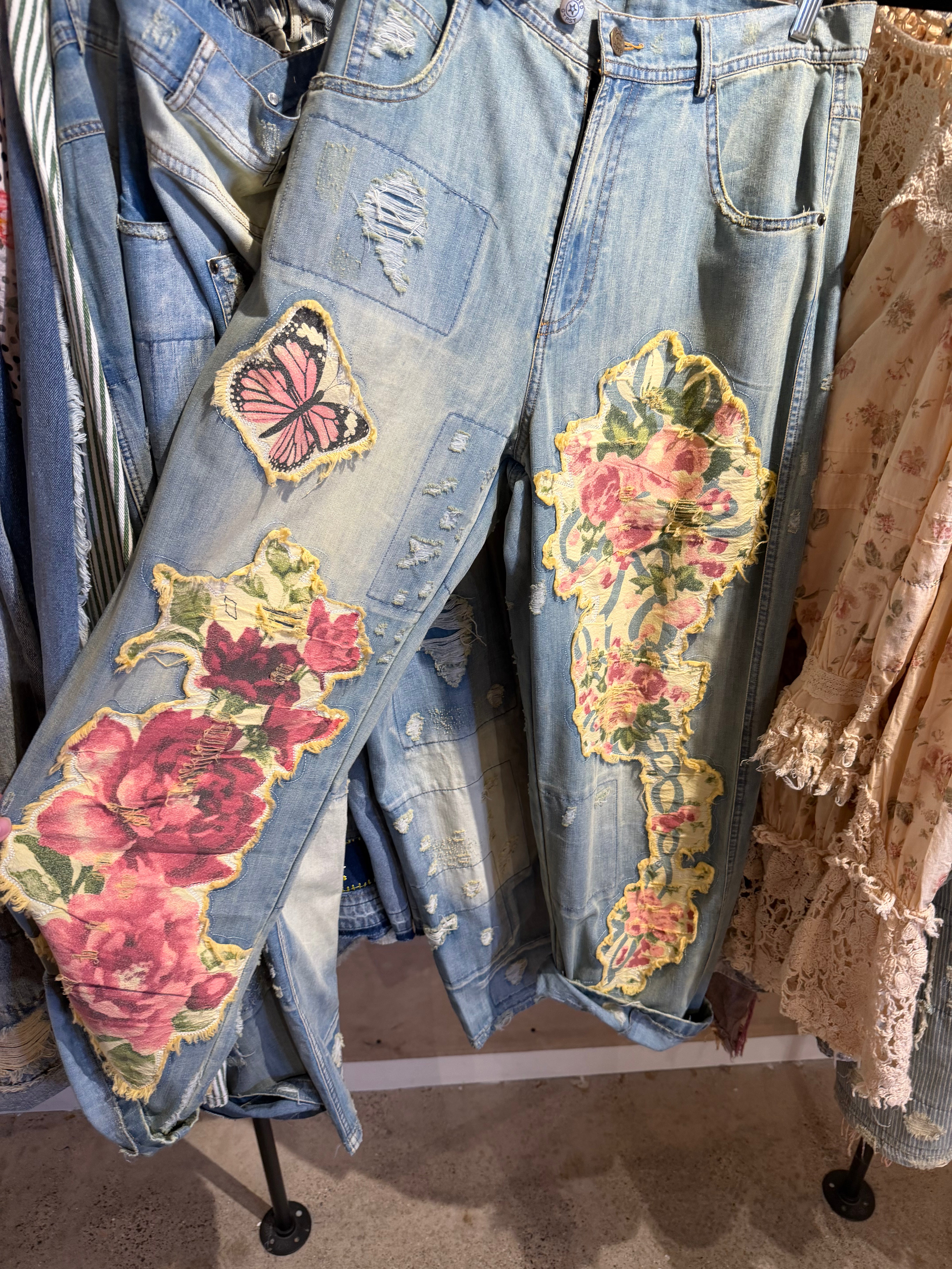 Pre Order Peace & Love Floral Jeans